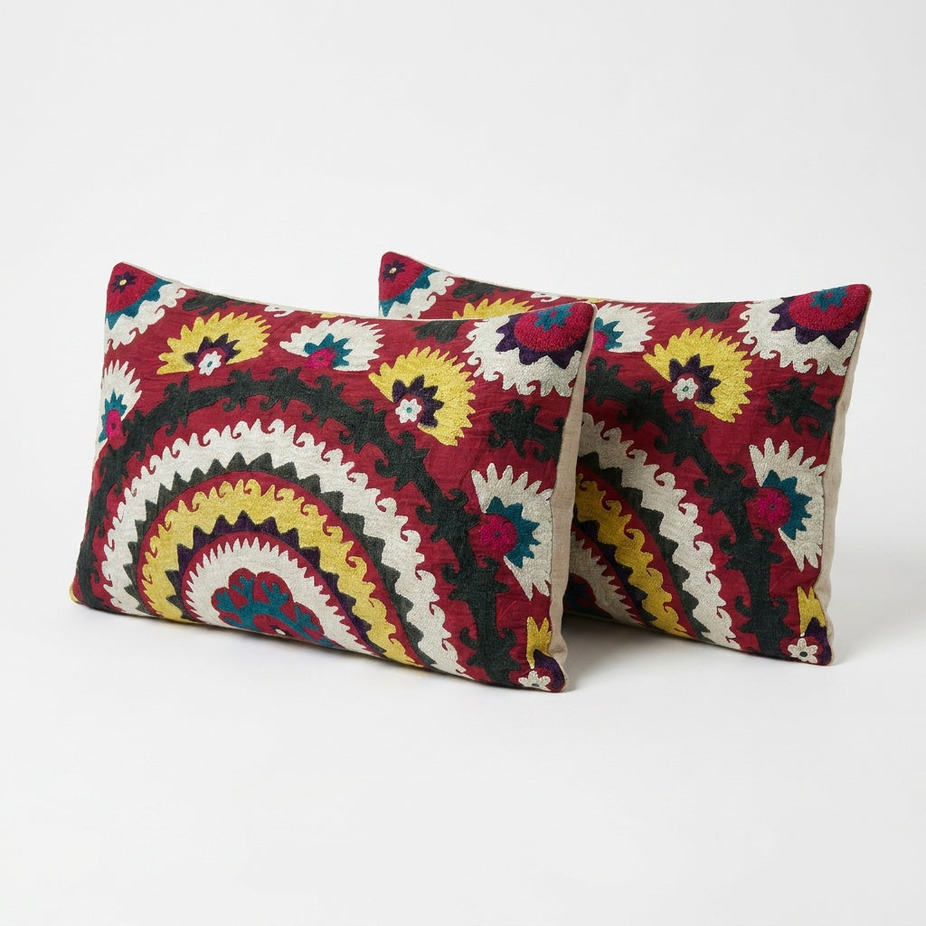 Uzbek Suzani Bedding Pillow Cover Set of 2 | 18'' x 32''