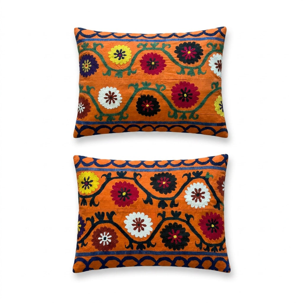 Uzbek Suzani Pillow Cover Set of 2 | 20'' x 26''