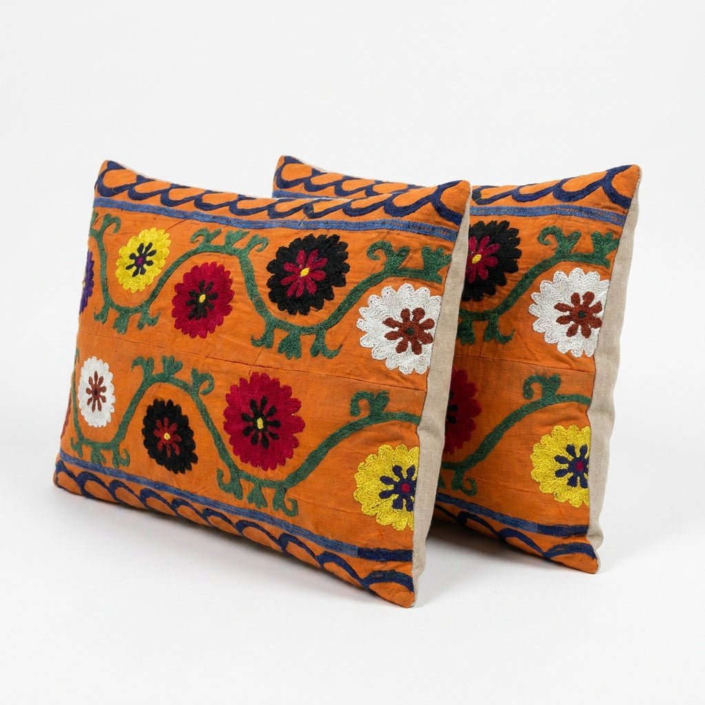 Uzbek Suzani Pillow Cover Set of 2 | 20'' x 26''