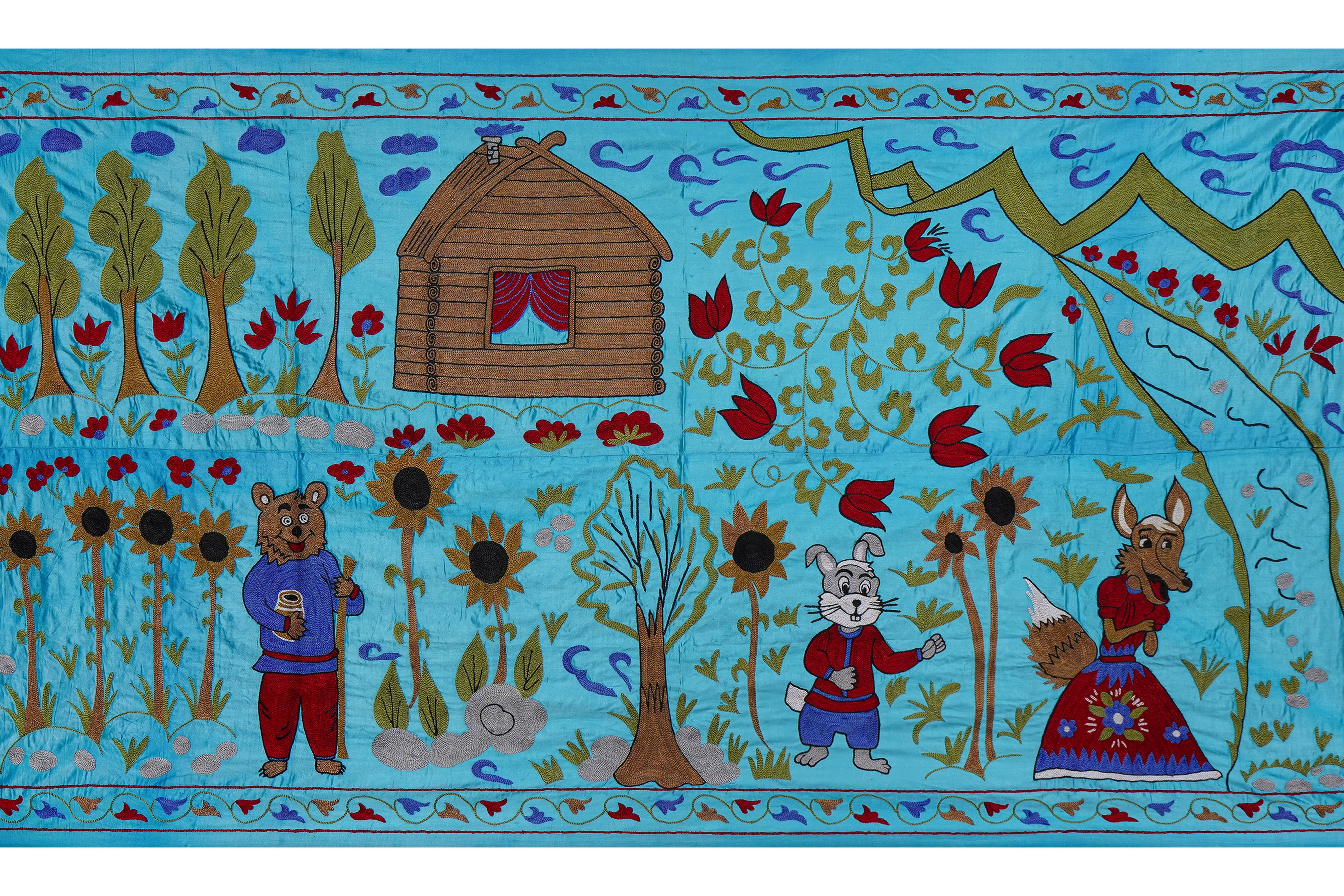 Hand-Embroidered Suzani Wall Hanging & Bedspread 3'5'' x 6'3''