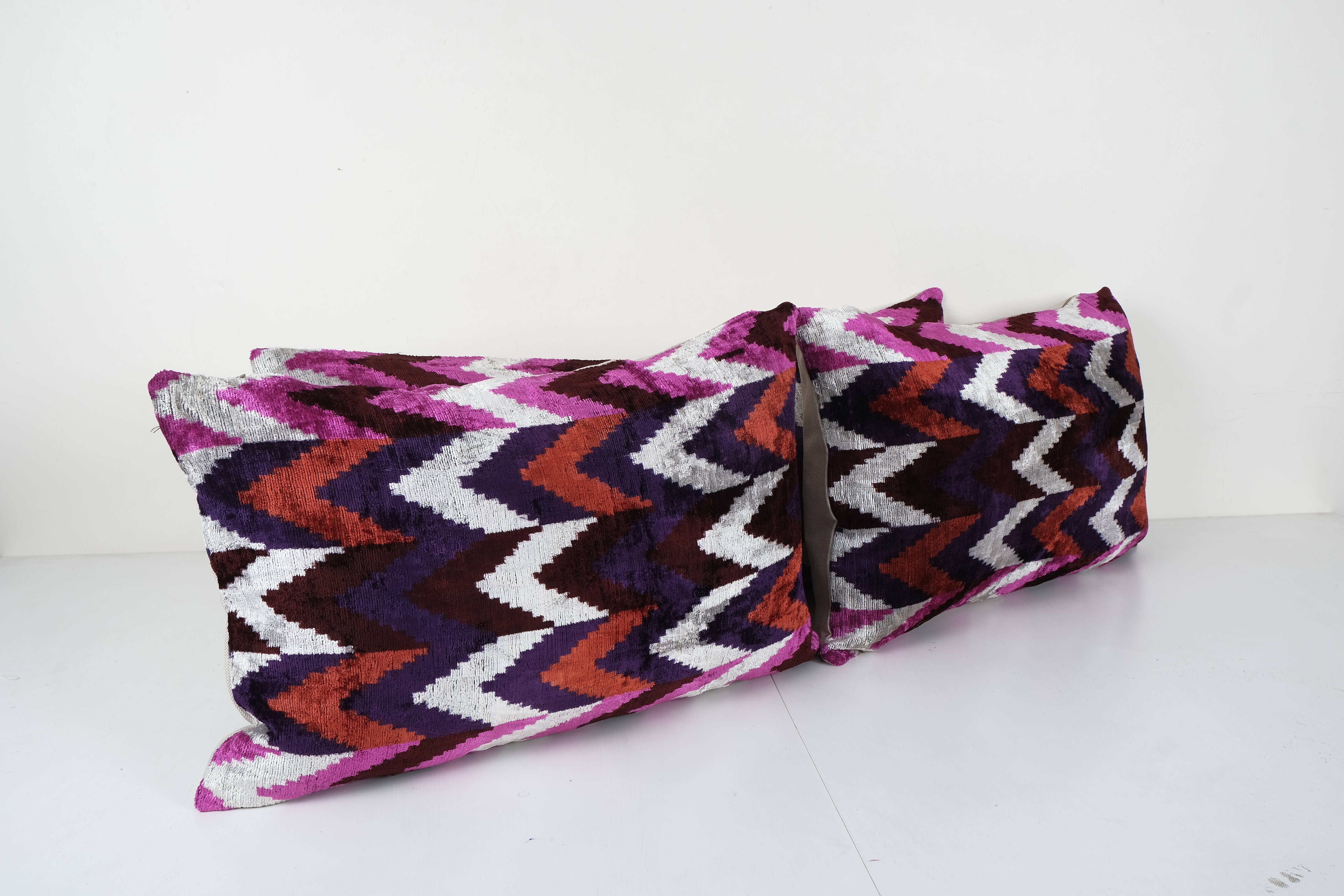 Silk Ikat Velvet Pillow Cover Set of 3 | 16'' x 24''
