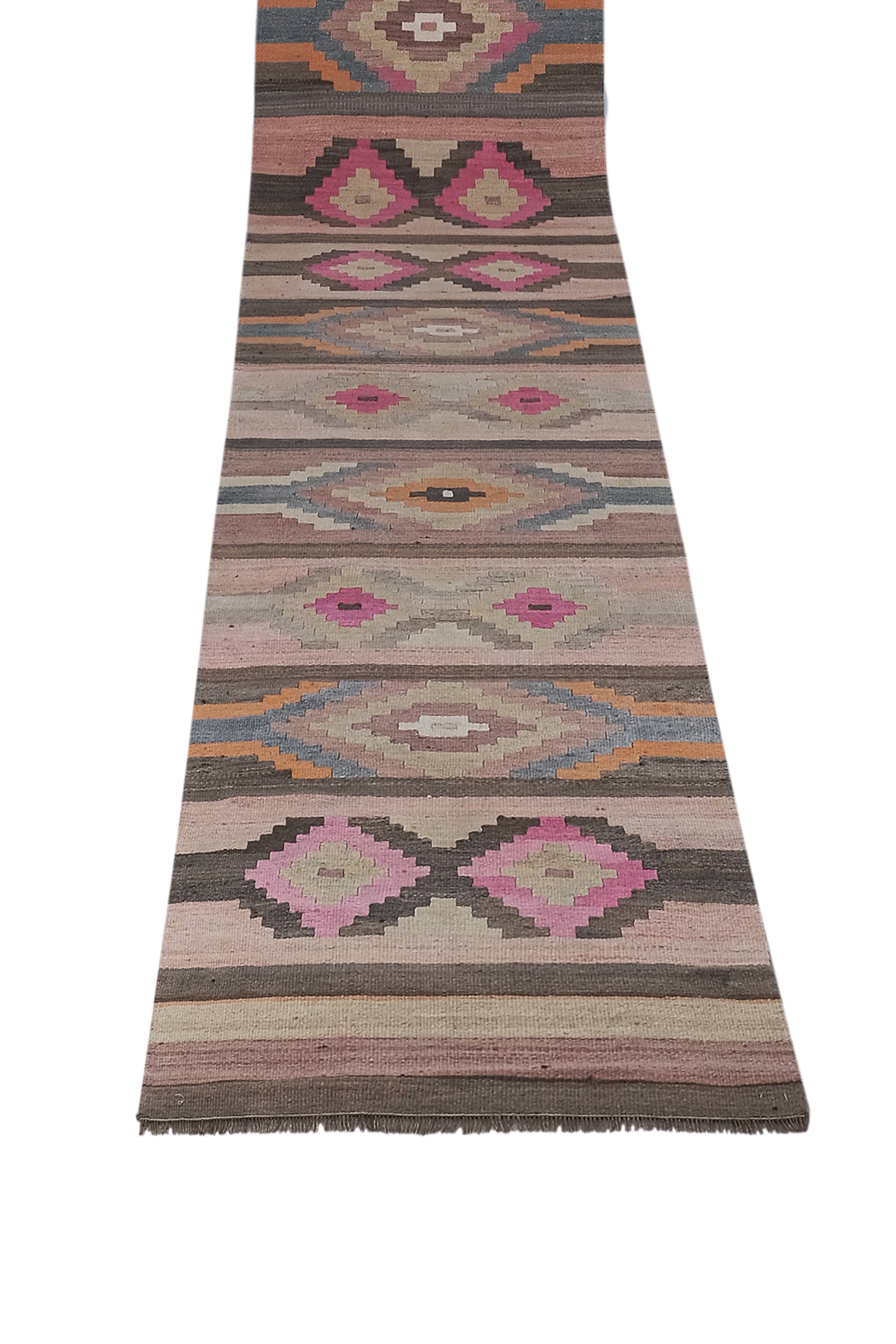 Vintage Turkish Kilim Runner 2'7'' x 21'