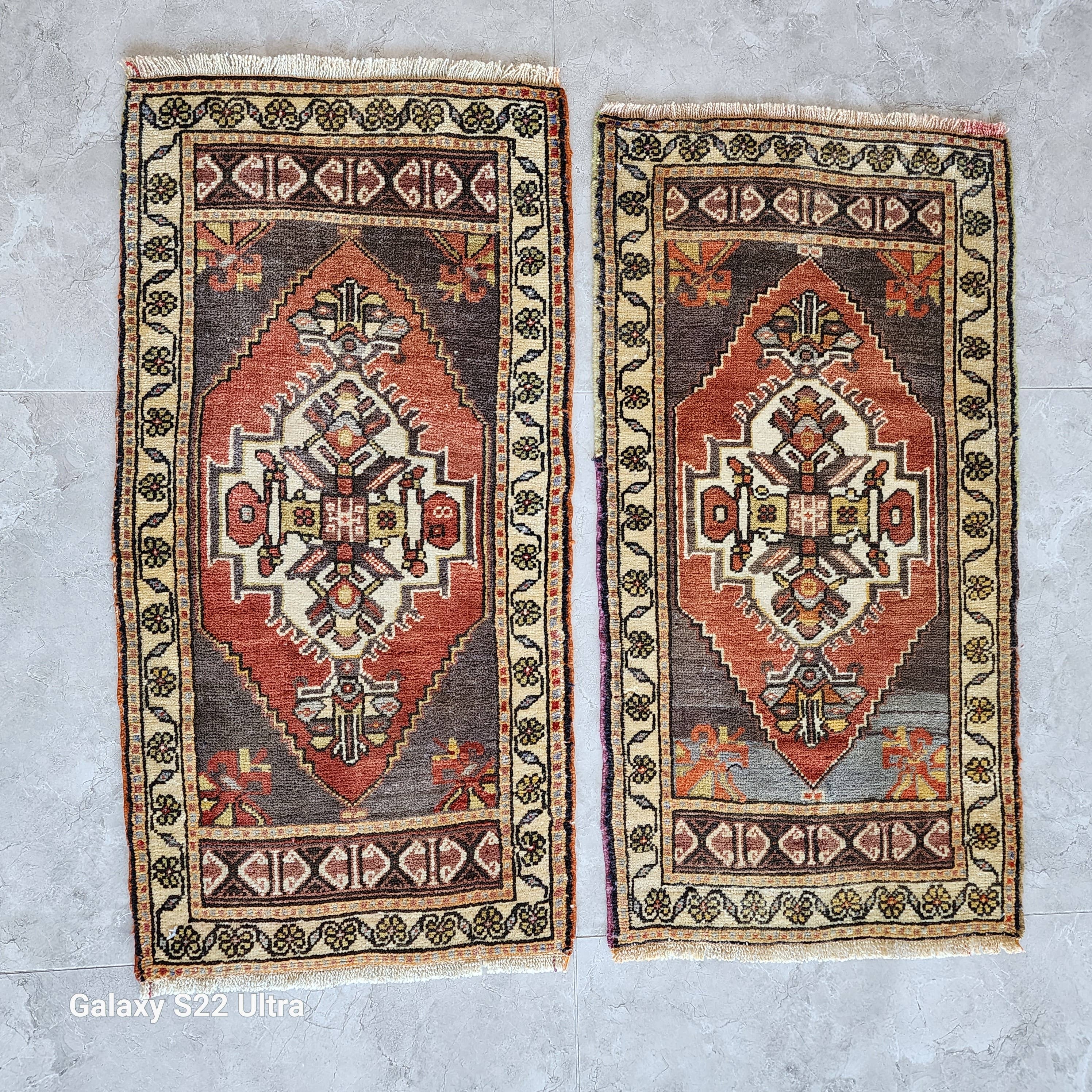 Vintage Turkish Yastik Rug Set of 2 | 1'7'' x 3'1'' & 1'8'' x 3'2''