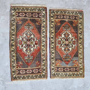 Vintage Turkish Yastik Rug Set of 2 | 1'7'' x 3'1'' & 1'8'' x 3'2''