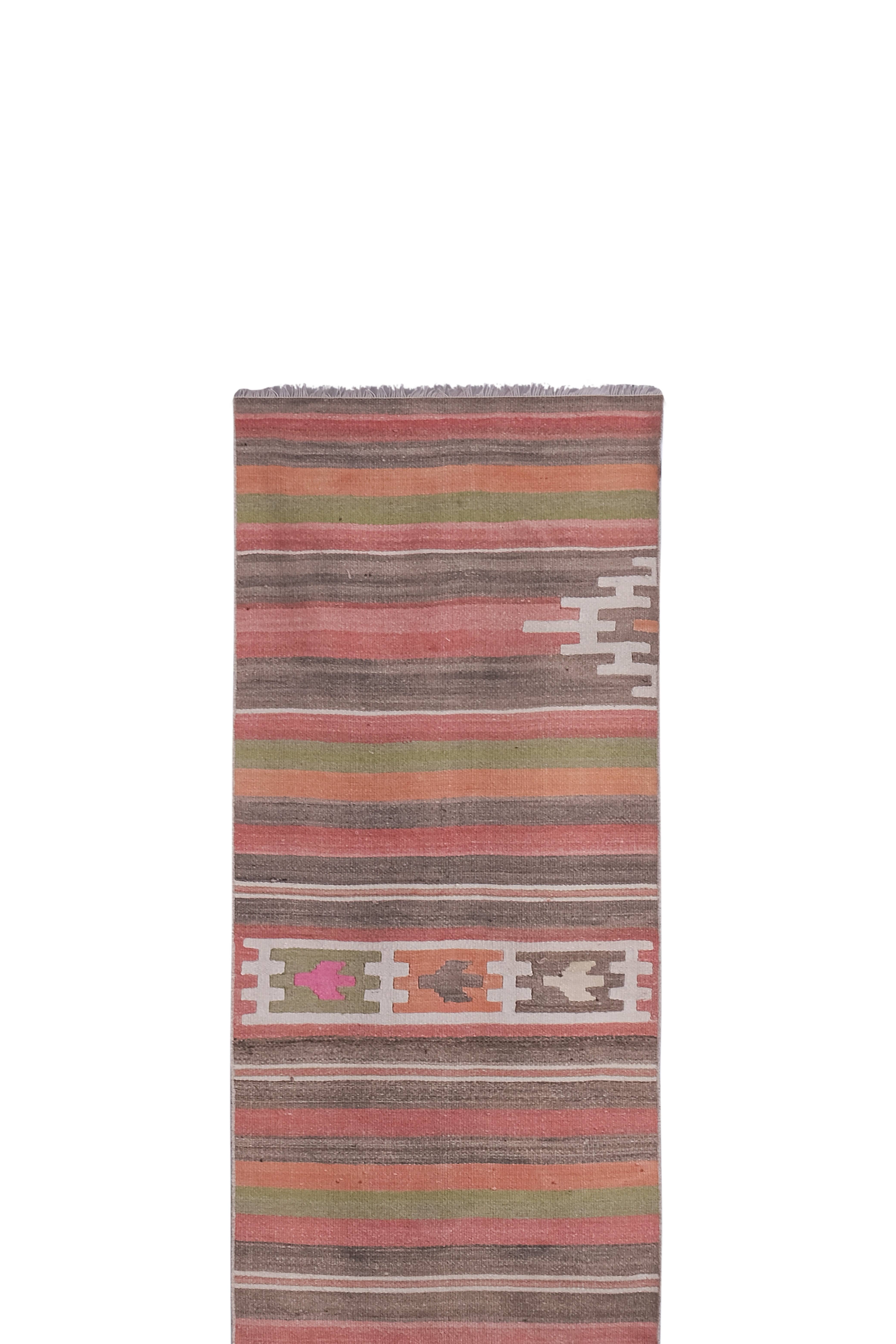 Vintage Turkish Kilim Runner 2'6'' x 11'7''
