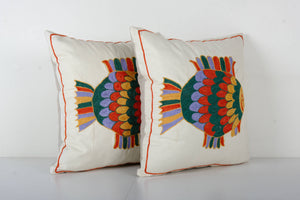 Fish Suzani Pillow Cover Set of 2 | 17'' x 18''