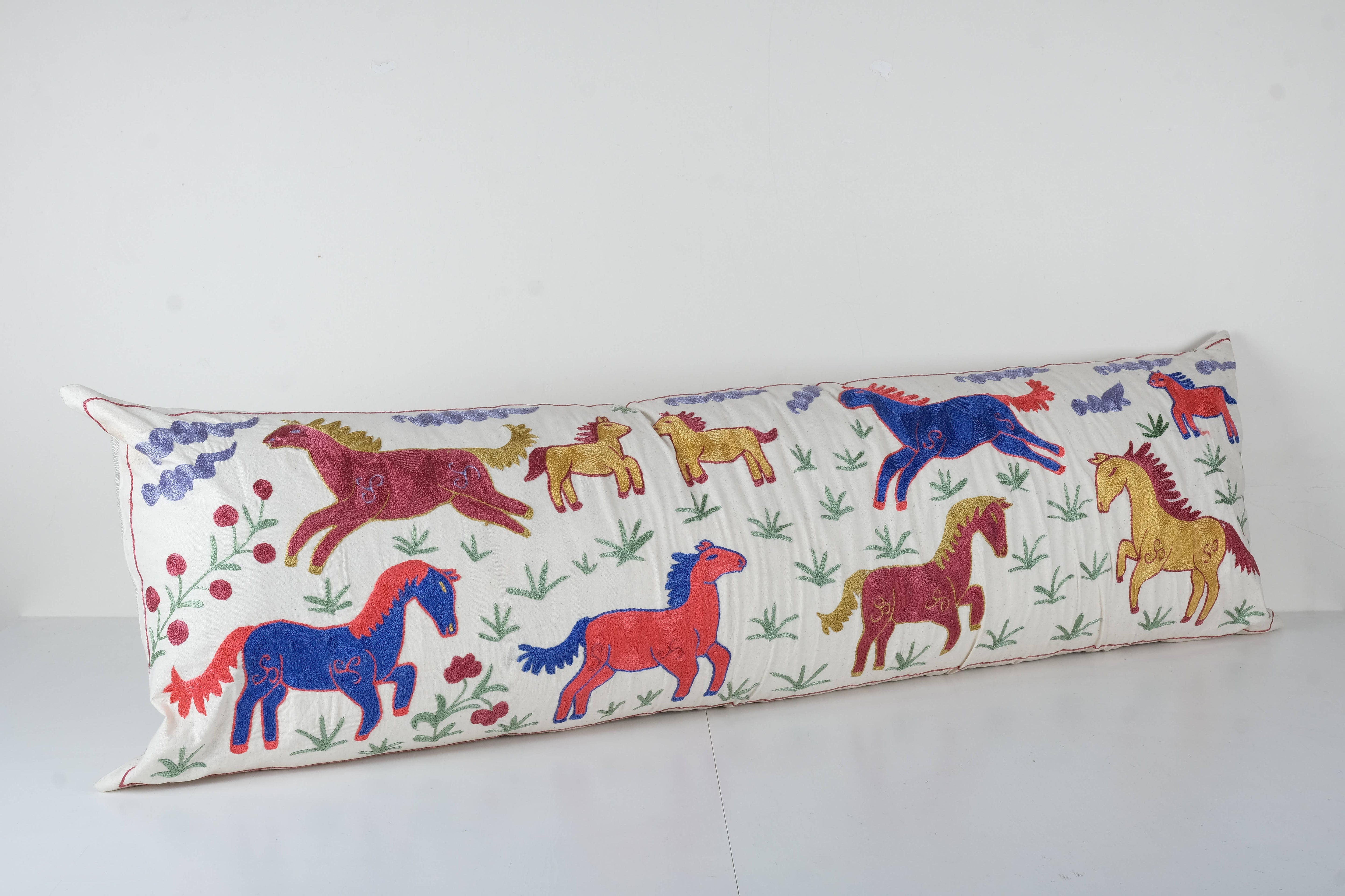 Horse Suzani Bedding Pillow Cover | 18'' x 57''