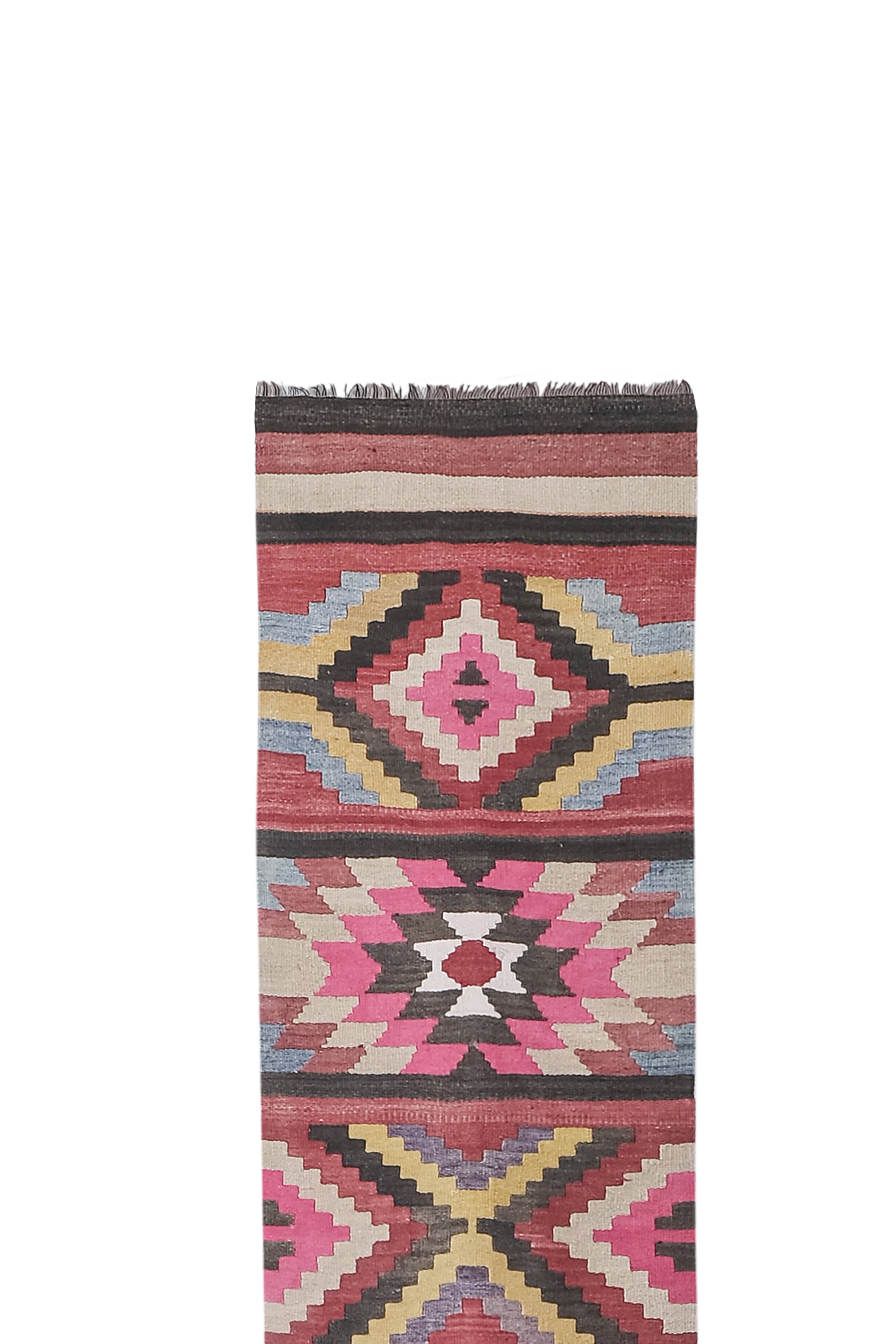 Vintage Turkish Kilim Runner 2'6'' x 24'3''