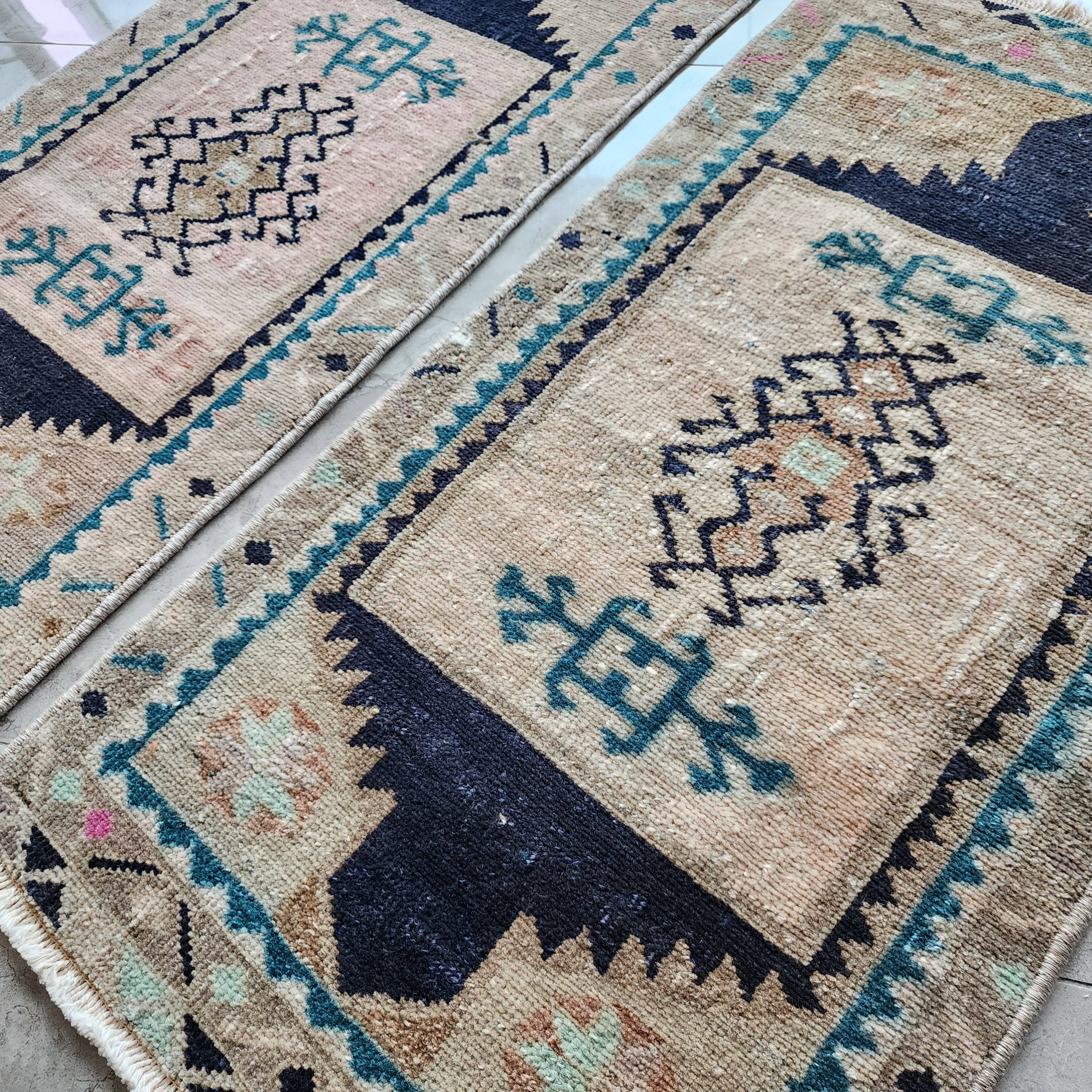 Vintage Turkish Yastik Rugs Set of 2 | 18'' x 34''