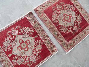 Vintage Turkish Yastik Rugs Set of 2 | 24'' x 24''