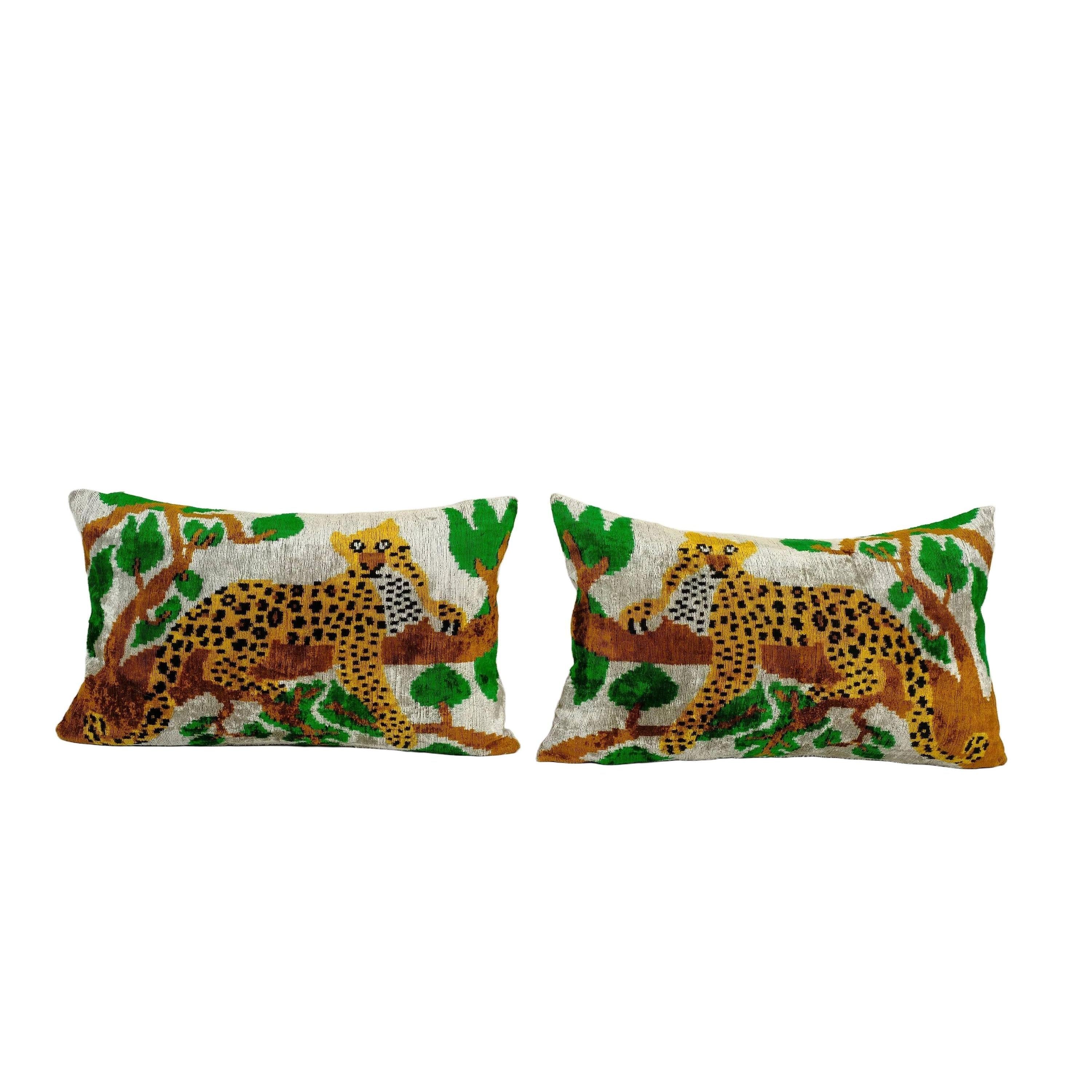 Tiger Silk Ikat Velvet Pillow Cover Set of 2 | 16'' x 24''