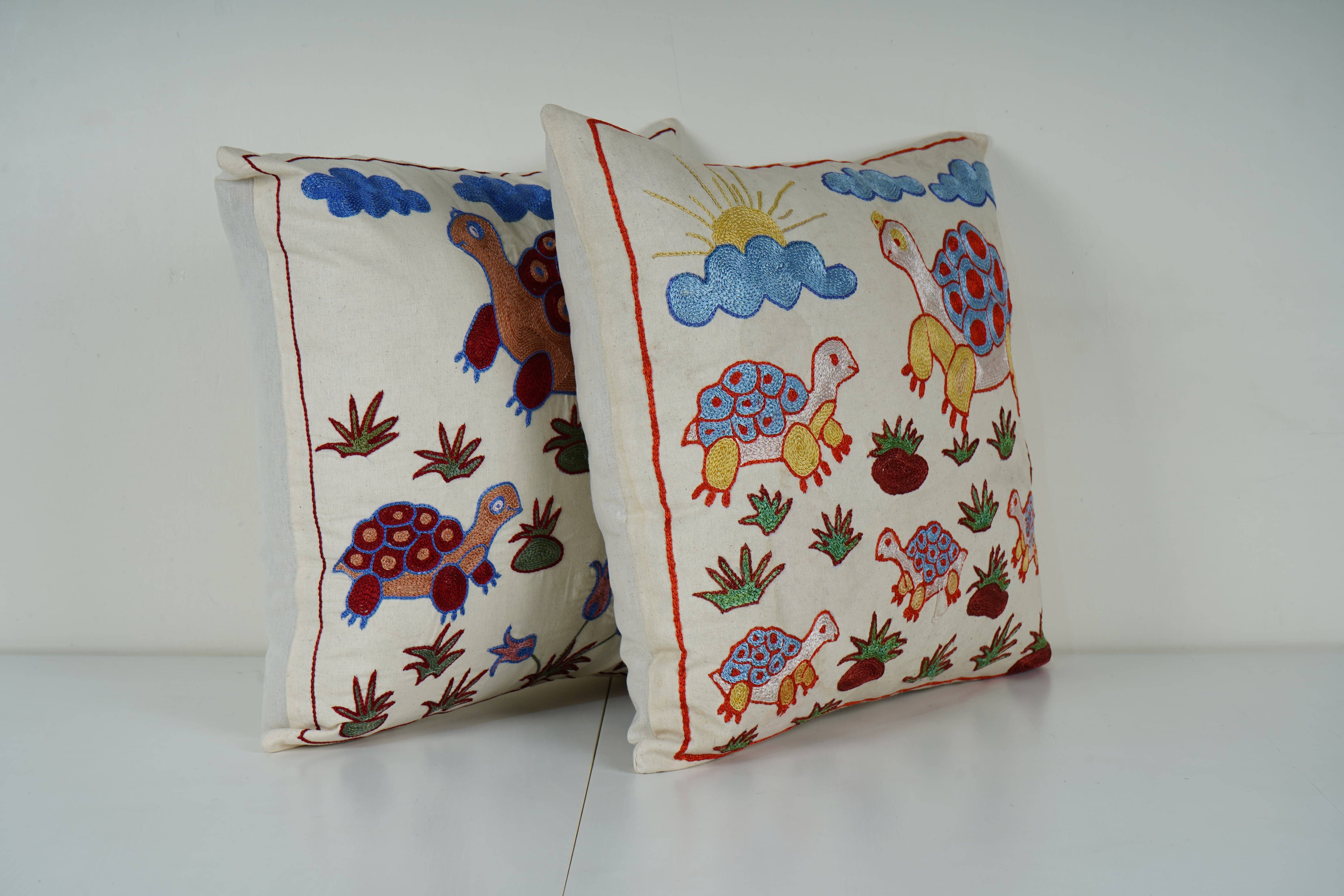 Turtle Suzani Pillow Cover Set of 2 | 19'' x 19''
