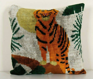 Tiger Silk Ikat Velvet Pillow Cover | 16'' x 16''