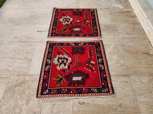 Vintage Turkish Yastik Rugs Set of 2 | 30'' x 32''