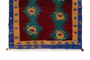 Vintage Checkered Turkish Shaggy Tulu Rug 43'' x 52''