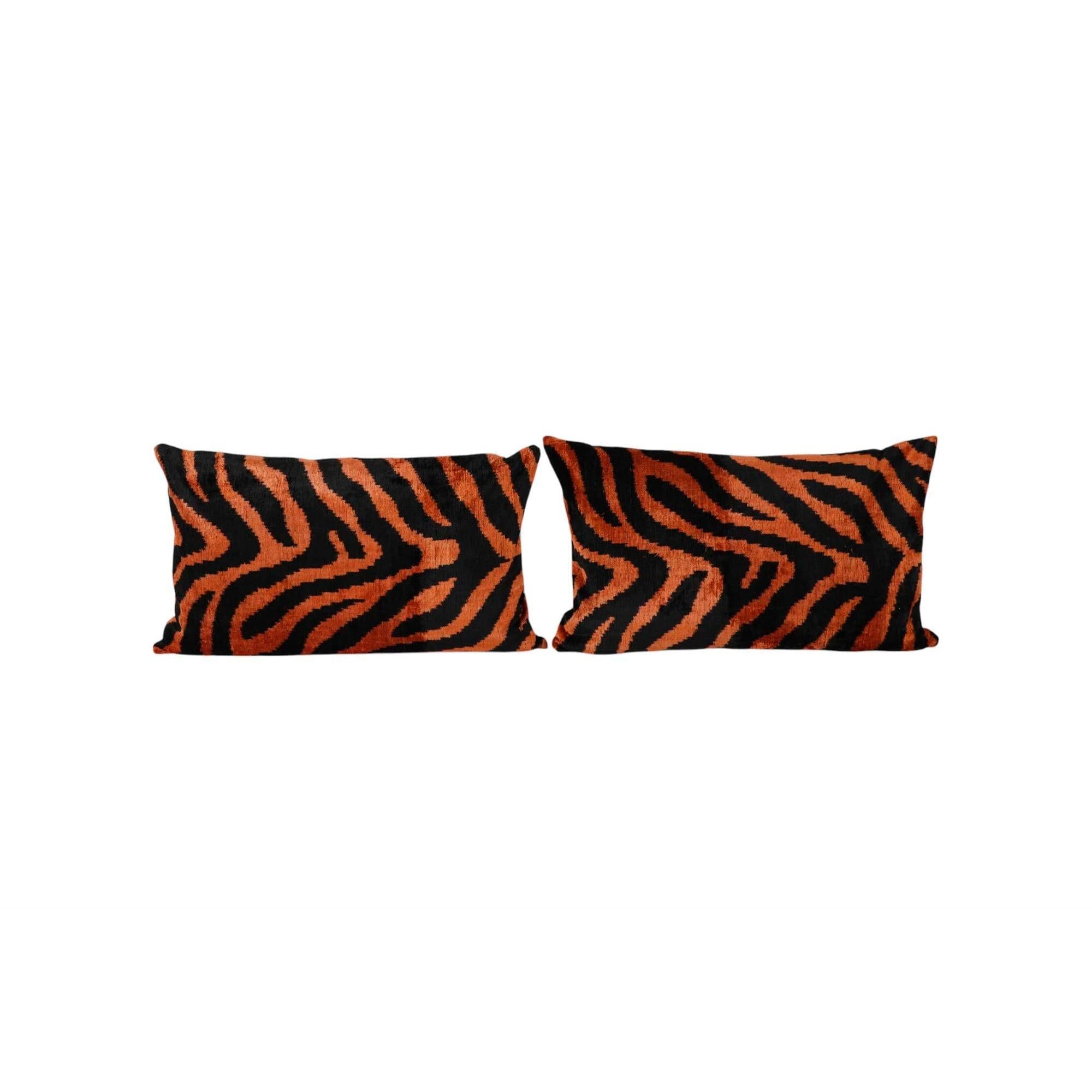 Lion Silk Ikat Velvet Pillow Cover Set of 2 | 16'' x 50''
