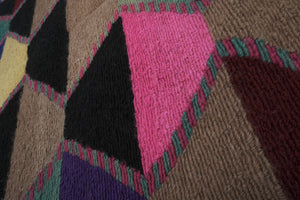 Vintage Checkered Turkish Shaggy Tulu Rug 49'' x 56''