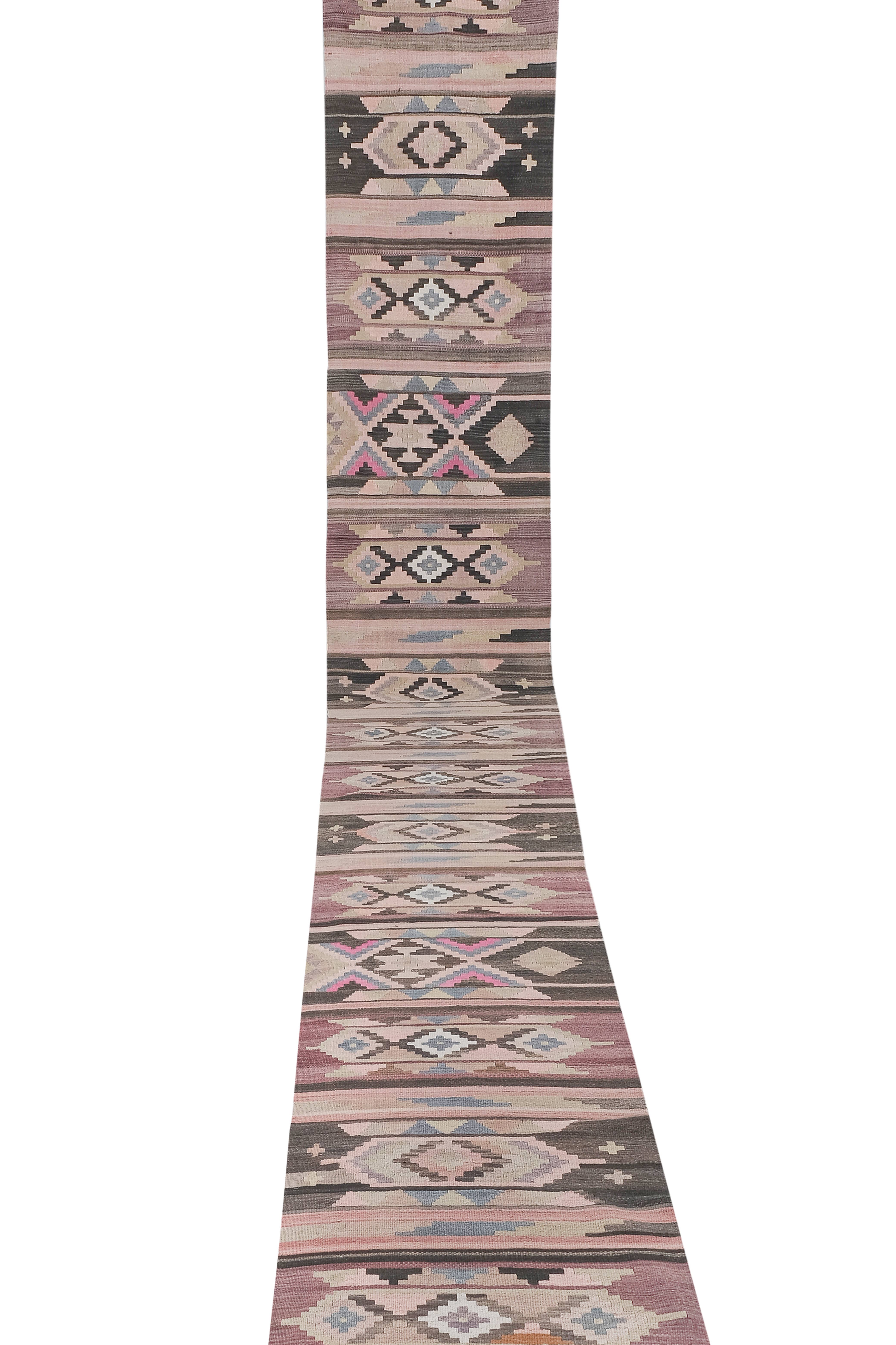 Vintage Turkish Kilim Runner 2'8'' x 24'8''