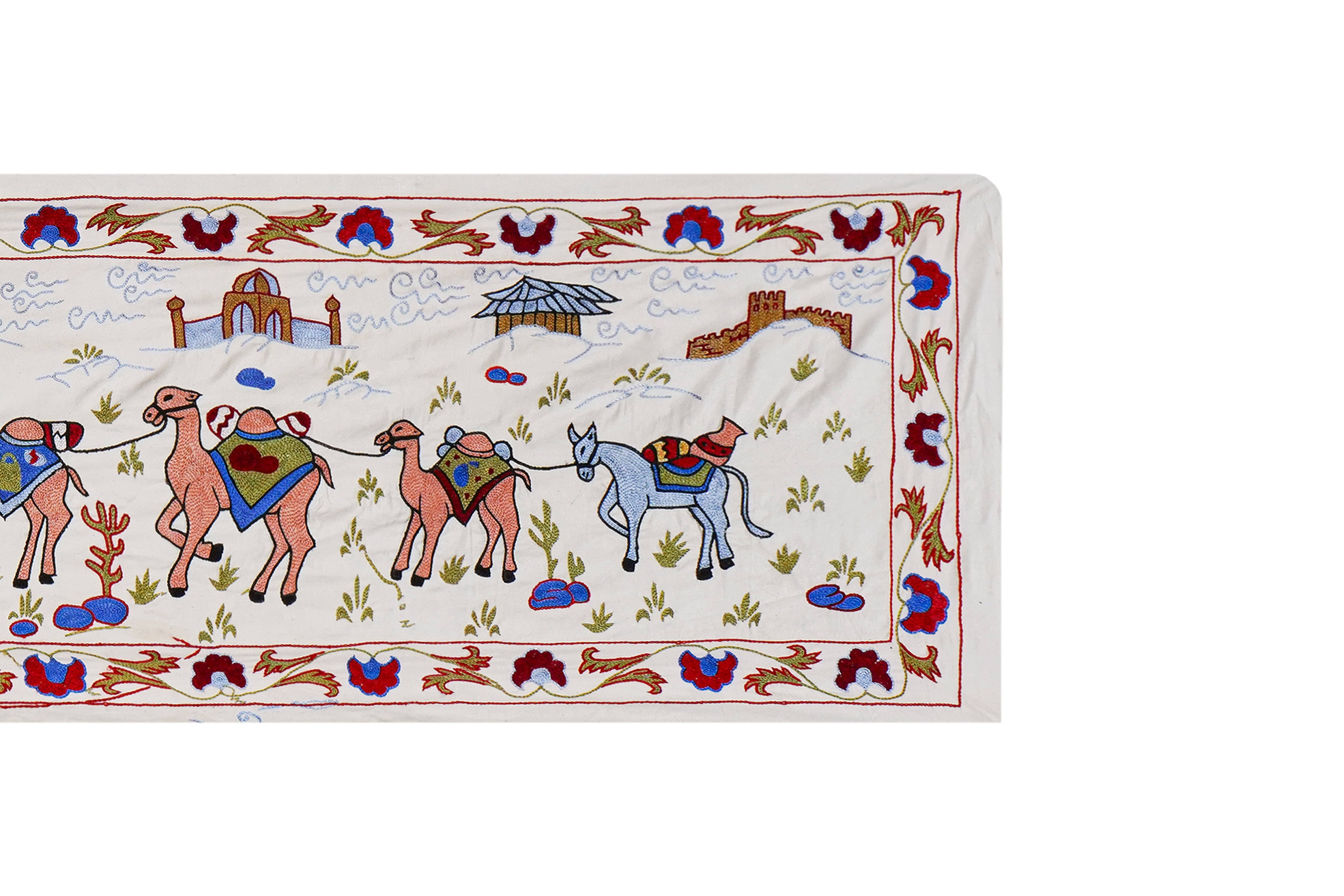 Hand-Embroidered Suzani Wall Hanging & Bedspread 1'8'' x 6'1''