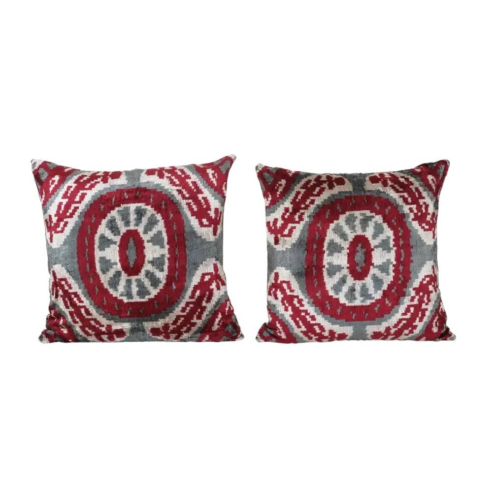 Silk Ikat Velvet Pillow Cover Set of 2 | 24'' x 24''