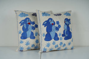 Bunny Suzani Pillow Cover | 18'' x 18''