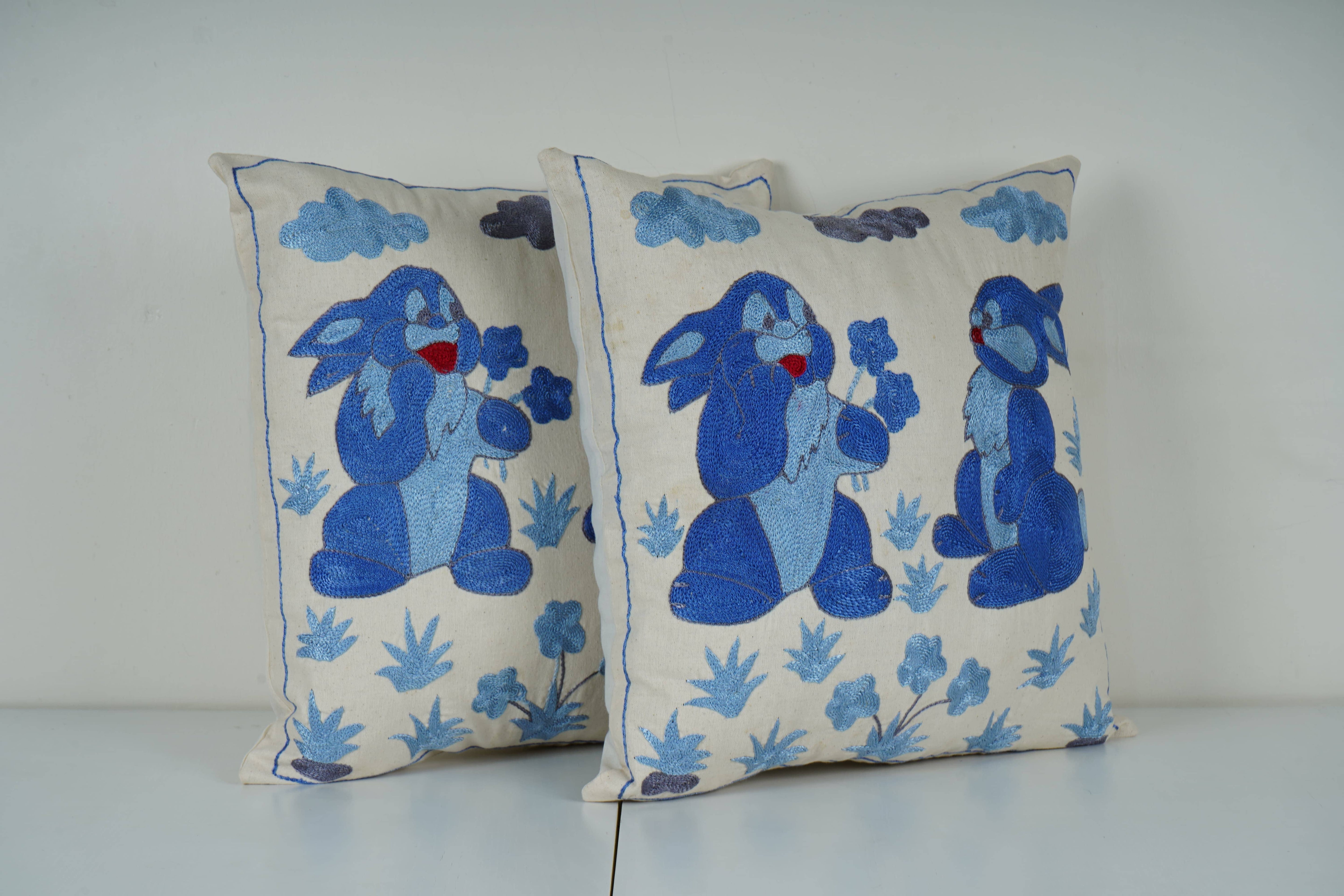 Bunny Suzani Pillow Cover | 18'' x 18''