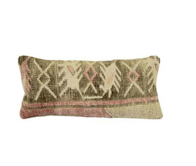 Vintage Turkish Oushak Rug Pillow Cover, Handmade Brown Carpet Cushion Cover, Faded Ethnic Pillow Cover 8" x 20"