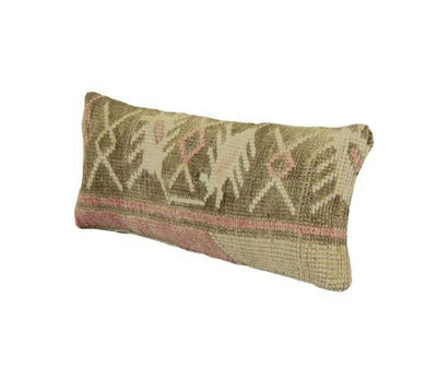Vintage Turkish Oushak Rug Pillow Cover, Handmade Brown Carpet Cushion Cover, Faded Ethnic Pillow Cover 8" x 20"