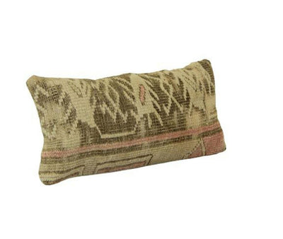 Muted Carpet Rug Pillow, Vintage Pastel Ethnic Turkish Yastik Rug Pillow - Oushak Throw Pillow Cover 8" x 20"