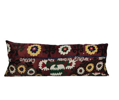 Tashkent Suzani Bedding Pillow Case Made from a 19th Century Suzani - Faded Red Floral Lumbar Cushion Cover 16" x 48"