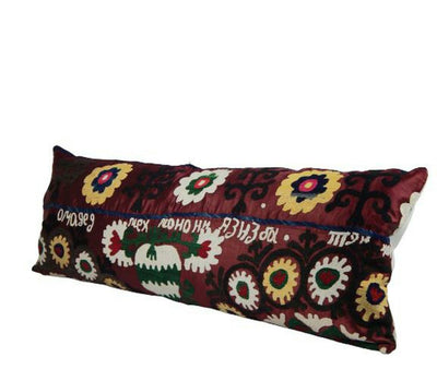 Tashkent Suzani Bedding Pillow Case Made from a 19th Century Suzani - Faded Red Floral Lumbar Cushion Cover 16" x 48"