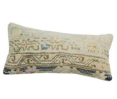 Turkish Oushak Rug Pillow Faded Cover, Boho Woven Carpet Pillow Cover, Turkish Lumbar Cushion 8" x 20"