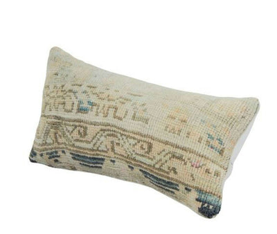 Turkish Oushak Rug Pillow Faded Cover, Boho Woven Carpet Pillow Cover, Turkish Lumbar Cushion 8" x 20"