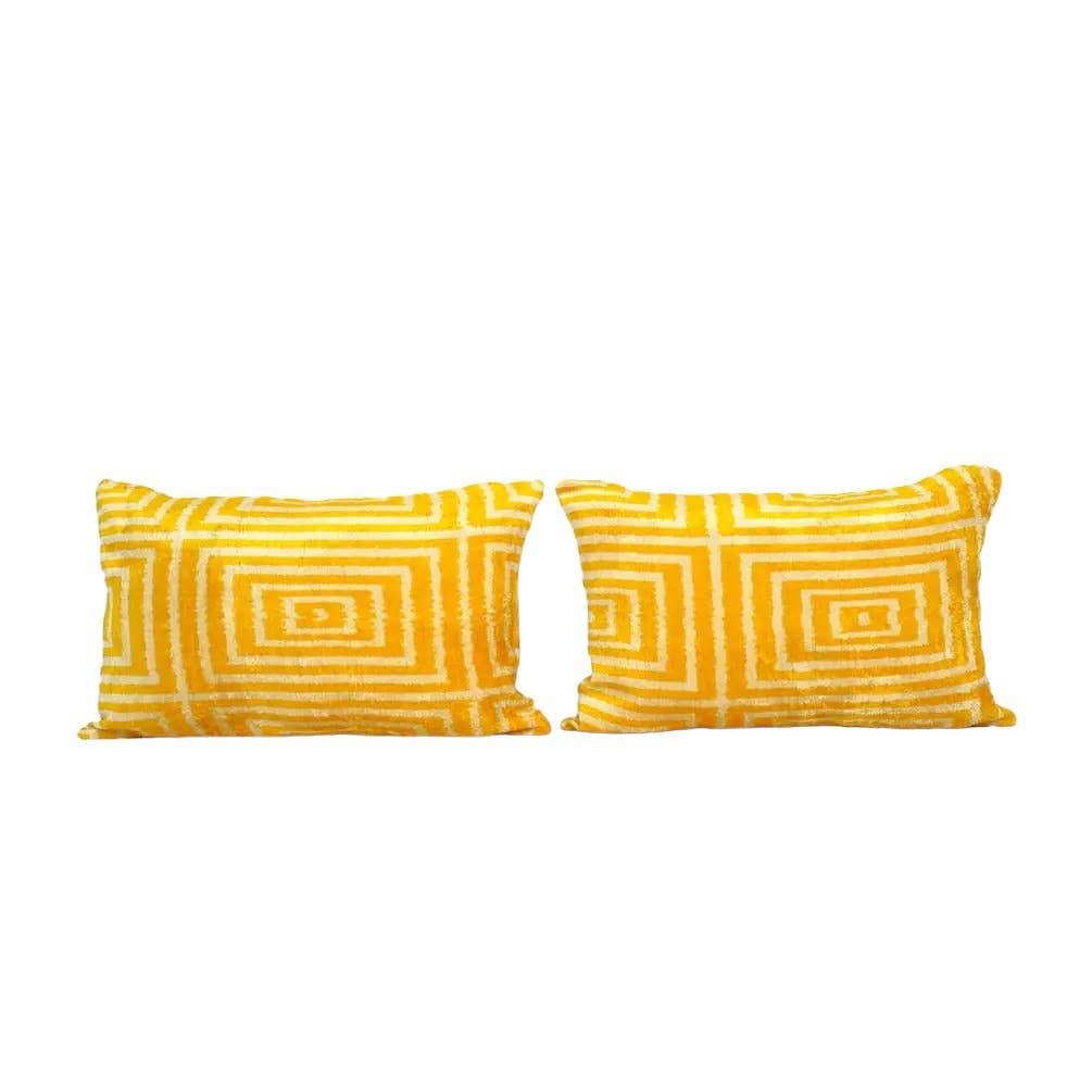 Silk Ikat Velvet Pillow Cover Set of 2 | 16'' x 24''