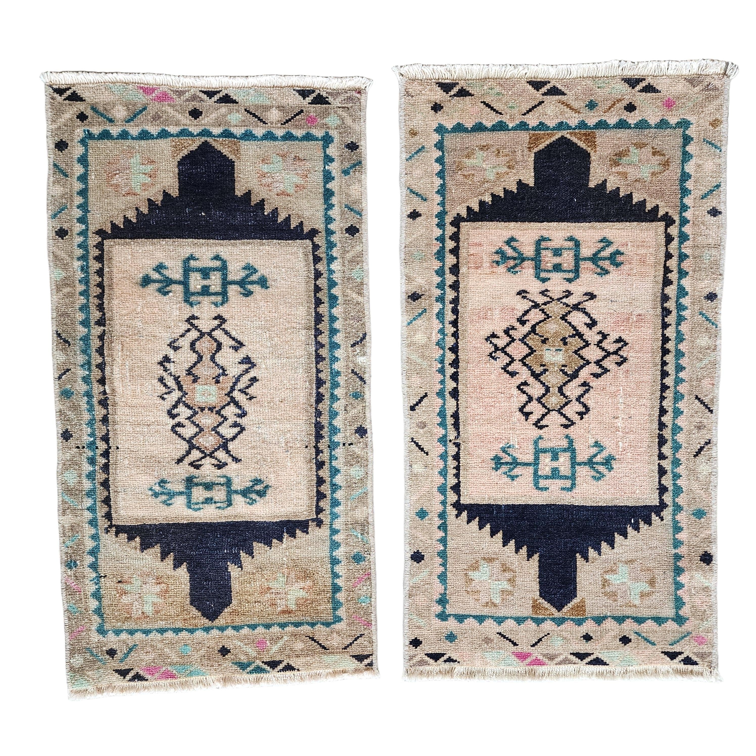 Vintage Turkish Yastik Rugs Set of 2 | 18'' x 34''