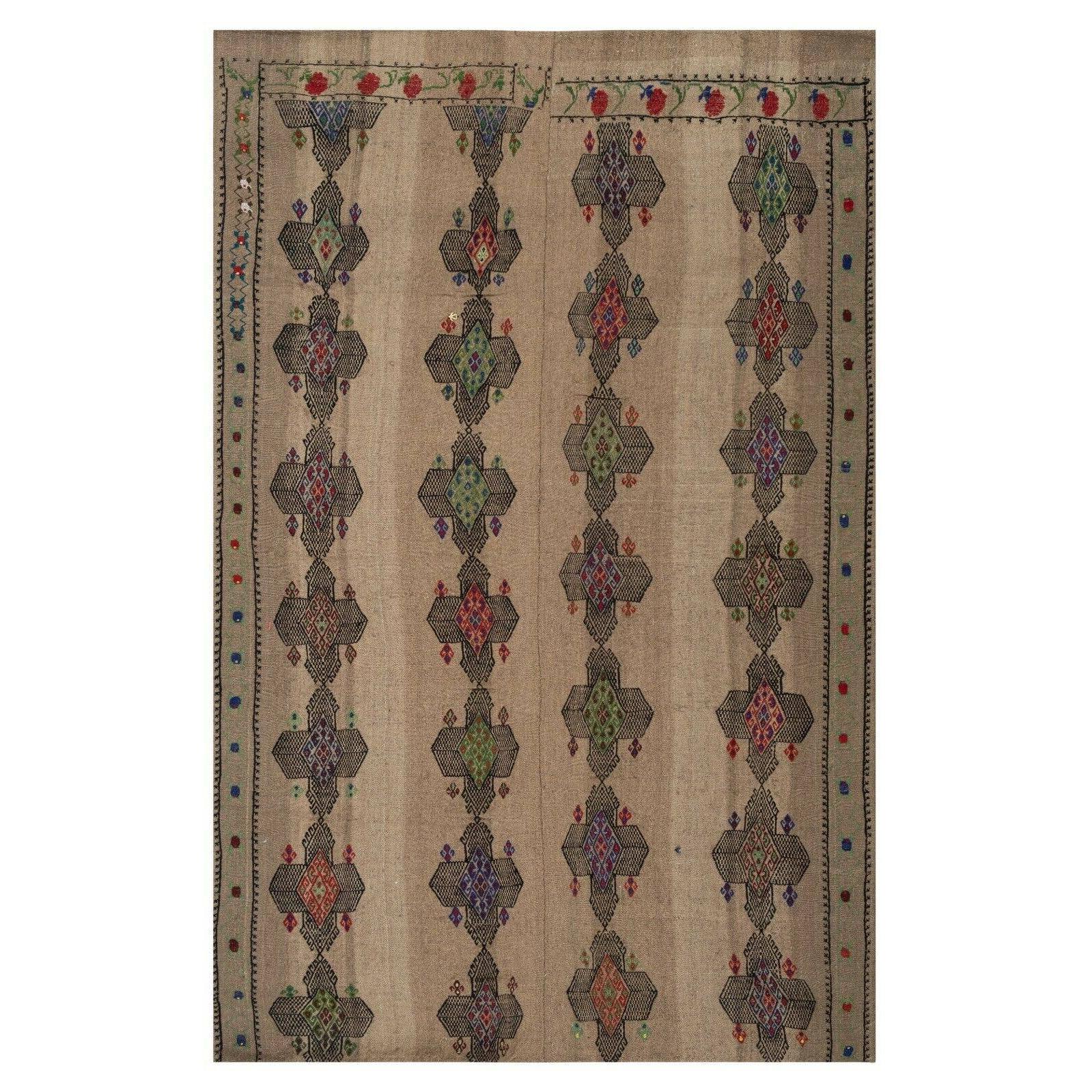 Vintage Turkish Karapinar Kilim Rug 4'7'' x 7'5''