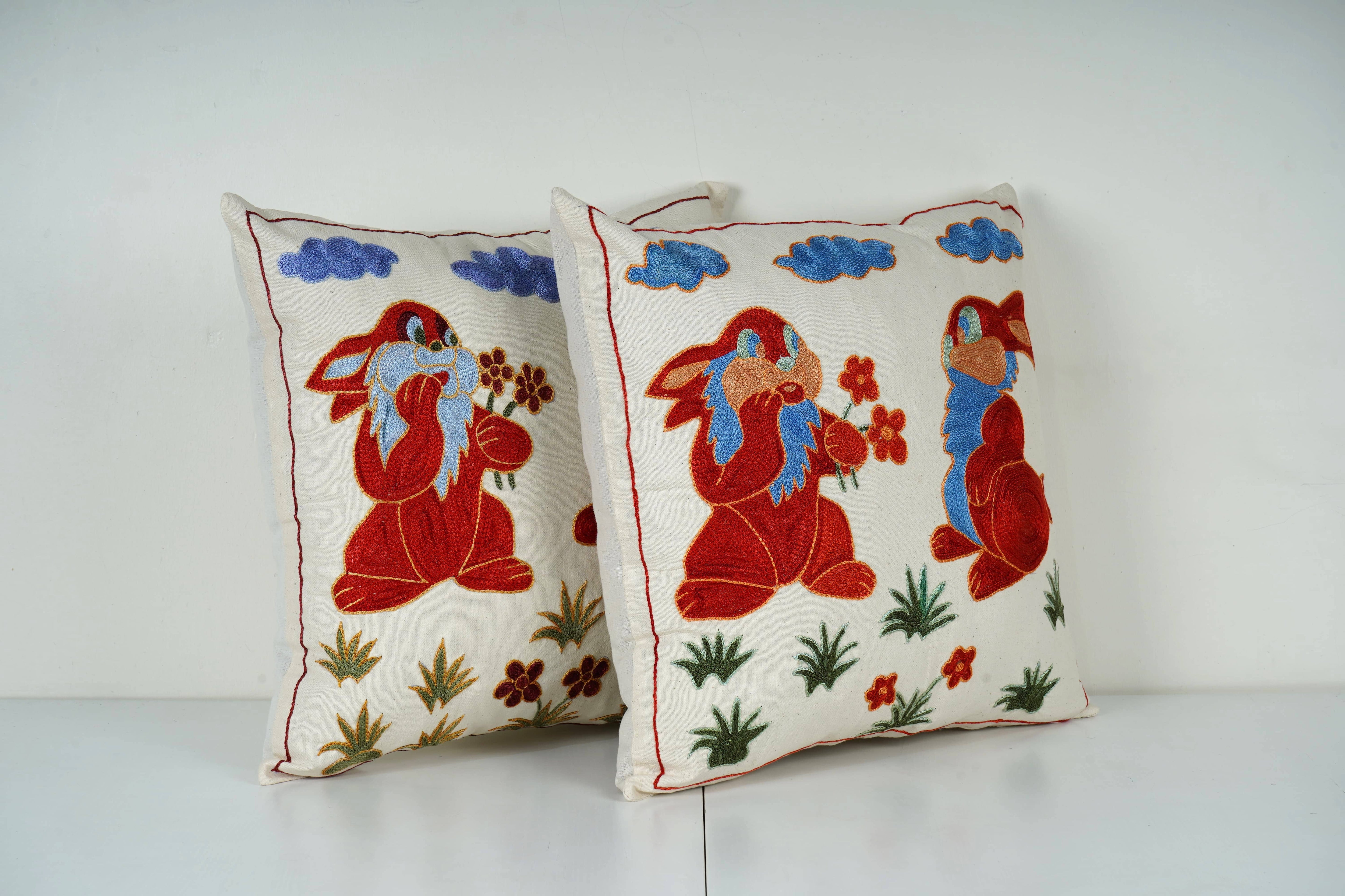 Bunny Suzani Pillow Cover Set of 2 | 19'' x 19''