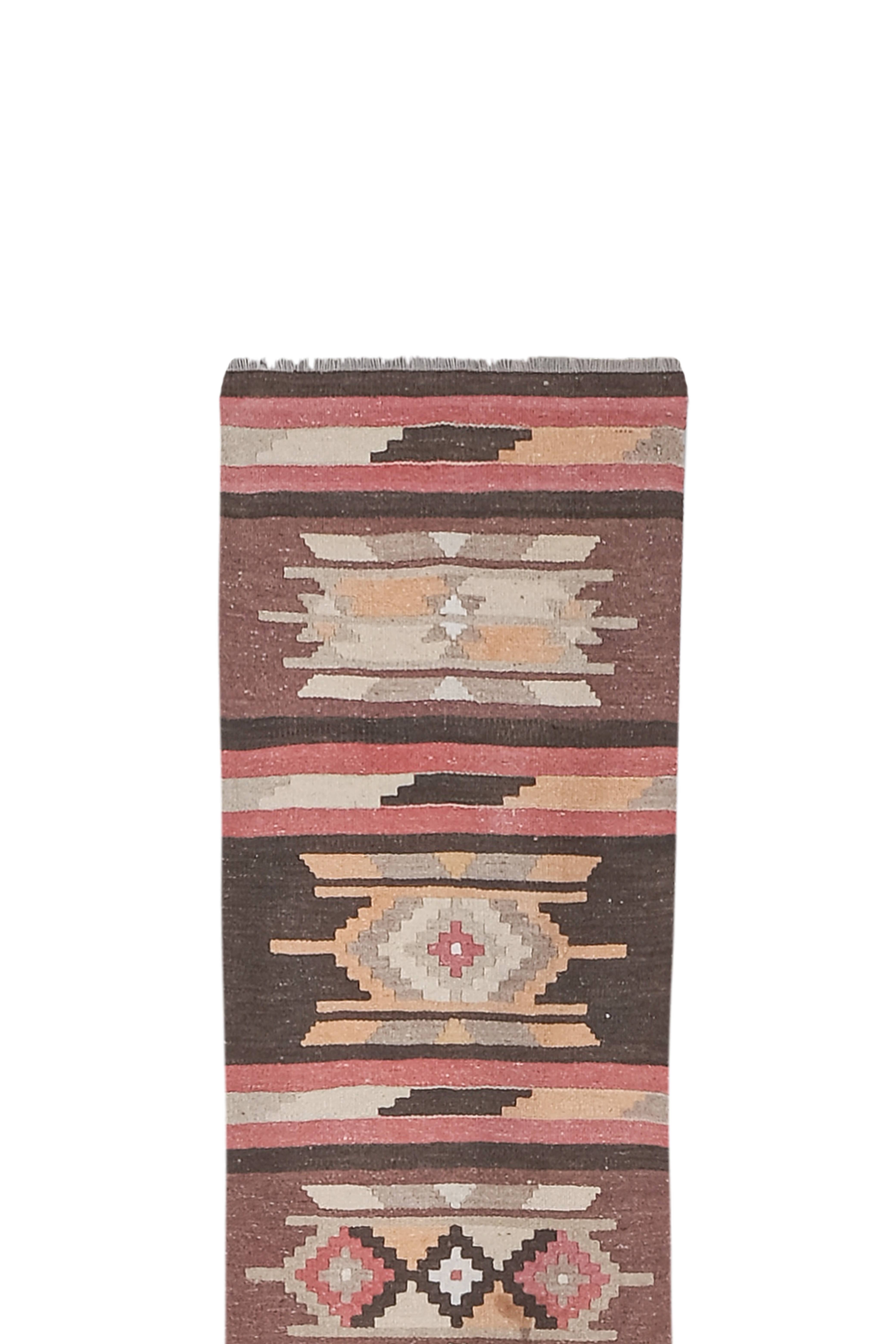Vintage Turkish Kilim Runner 2'6'' x 24'3''