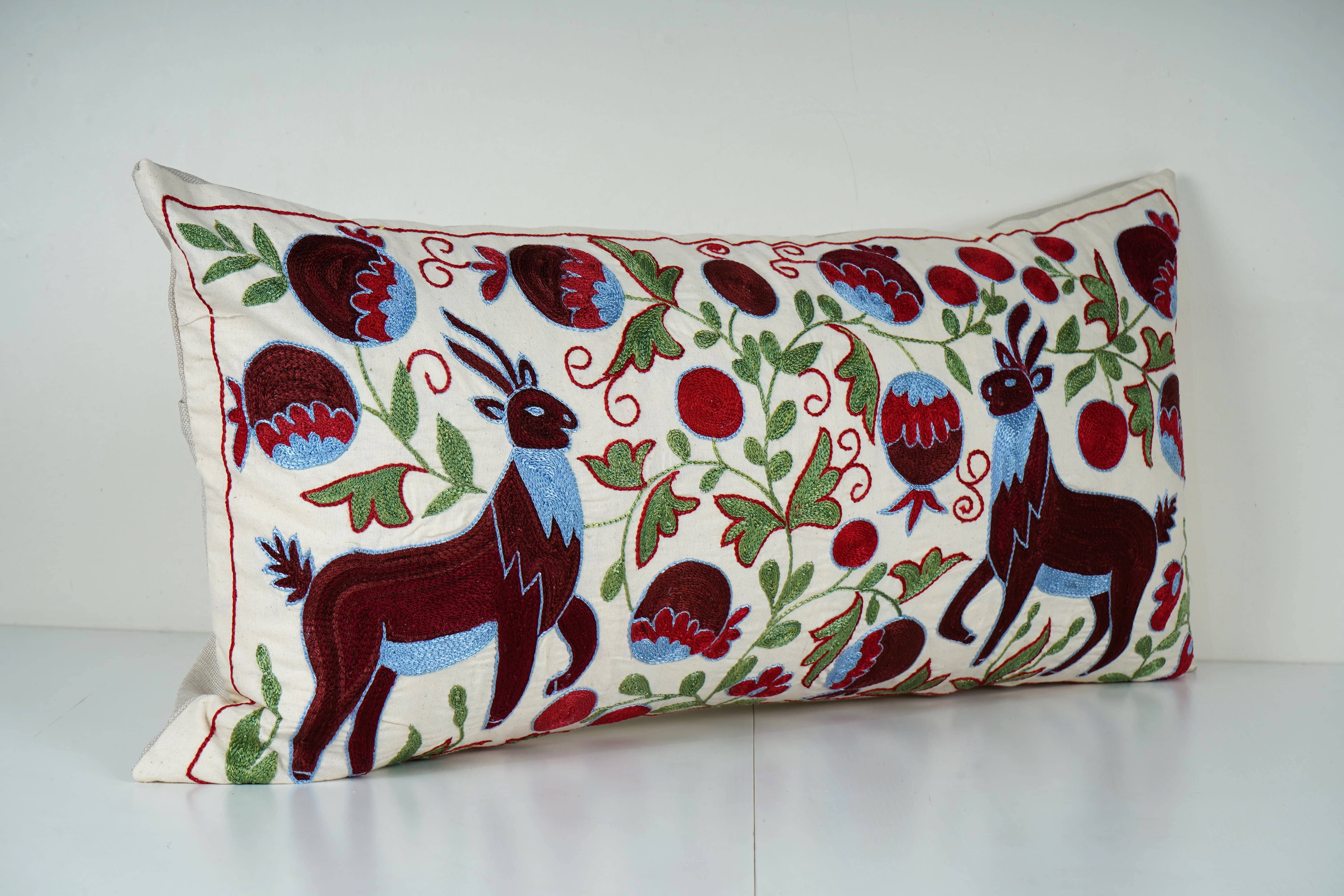 Deer Suzani Bedding Pillow Cover | 18'' x 34''