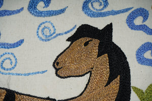 Horse Suzani Pillow Cover | 17'' x 19''