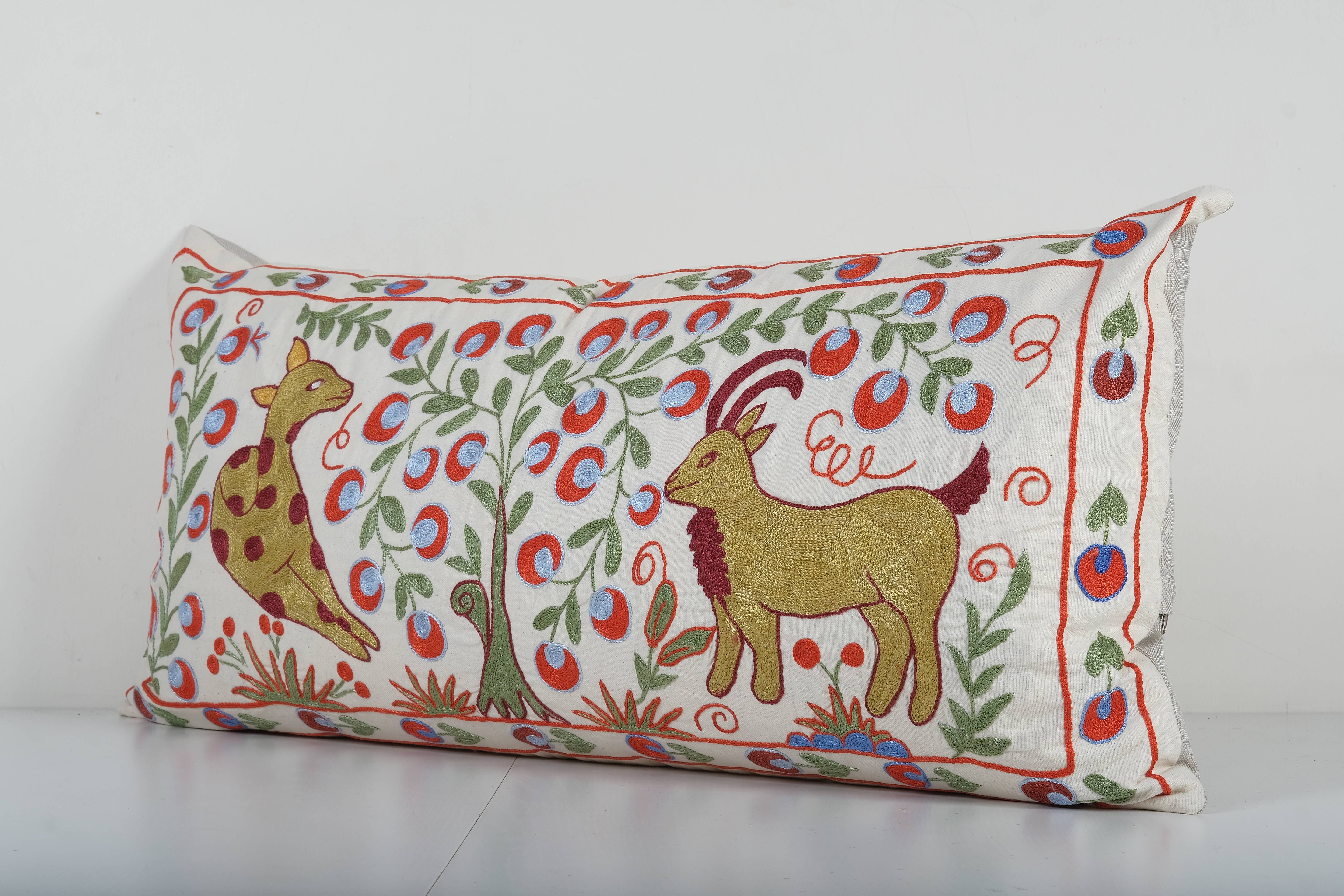 Deer Suzani Bedding Pillow Cover | 18'' x 37''