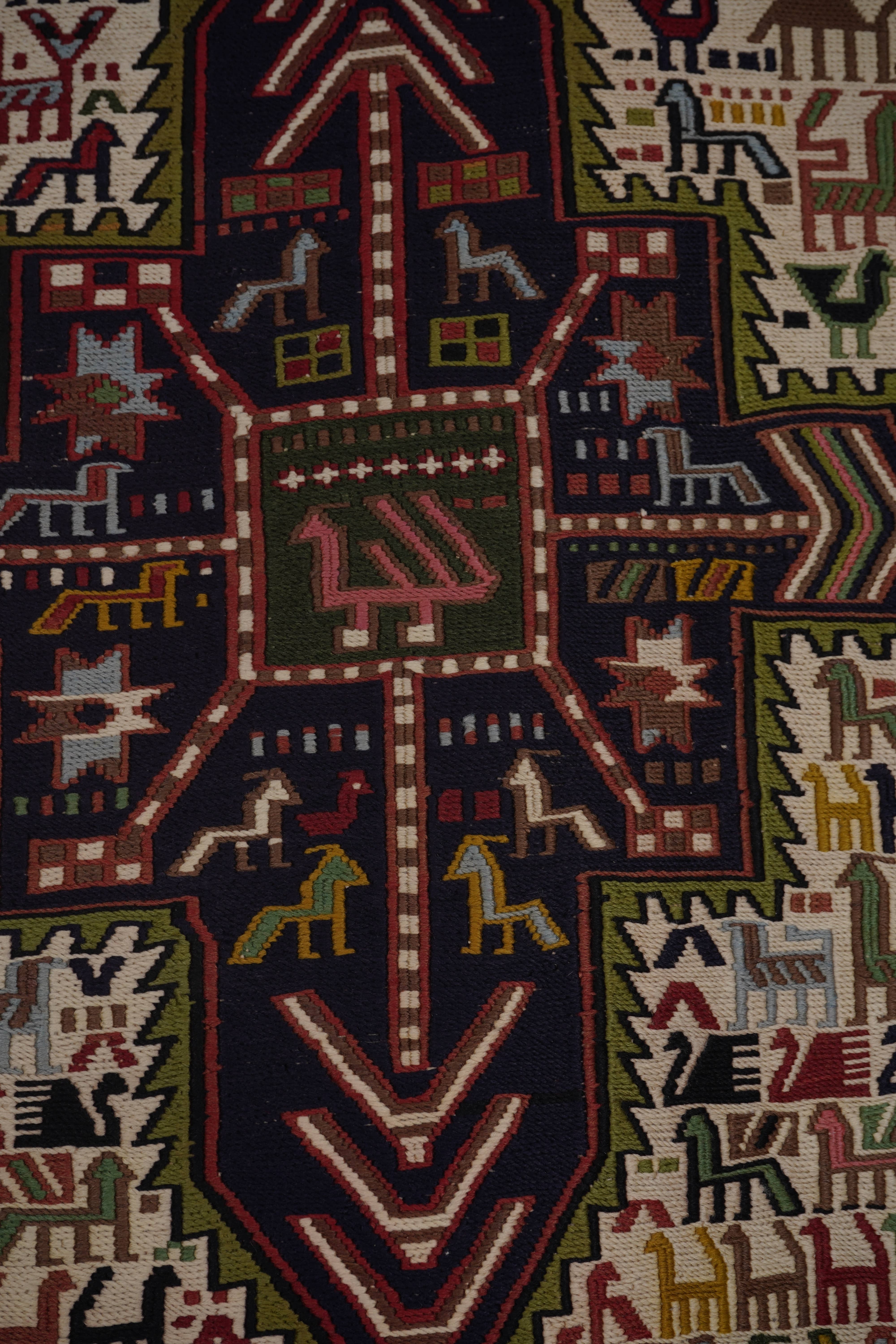 Vintage Animal Pattern Soumac Kilim Runner 3'4'' x 9'4''