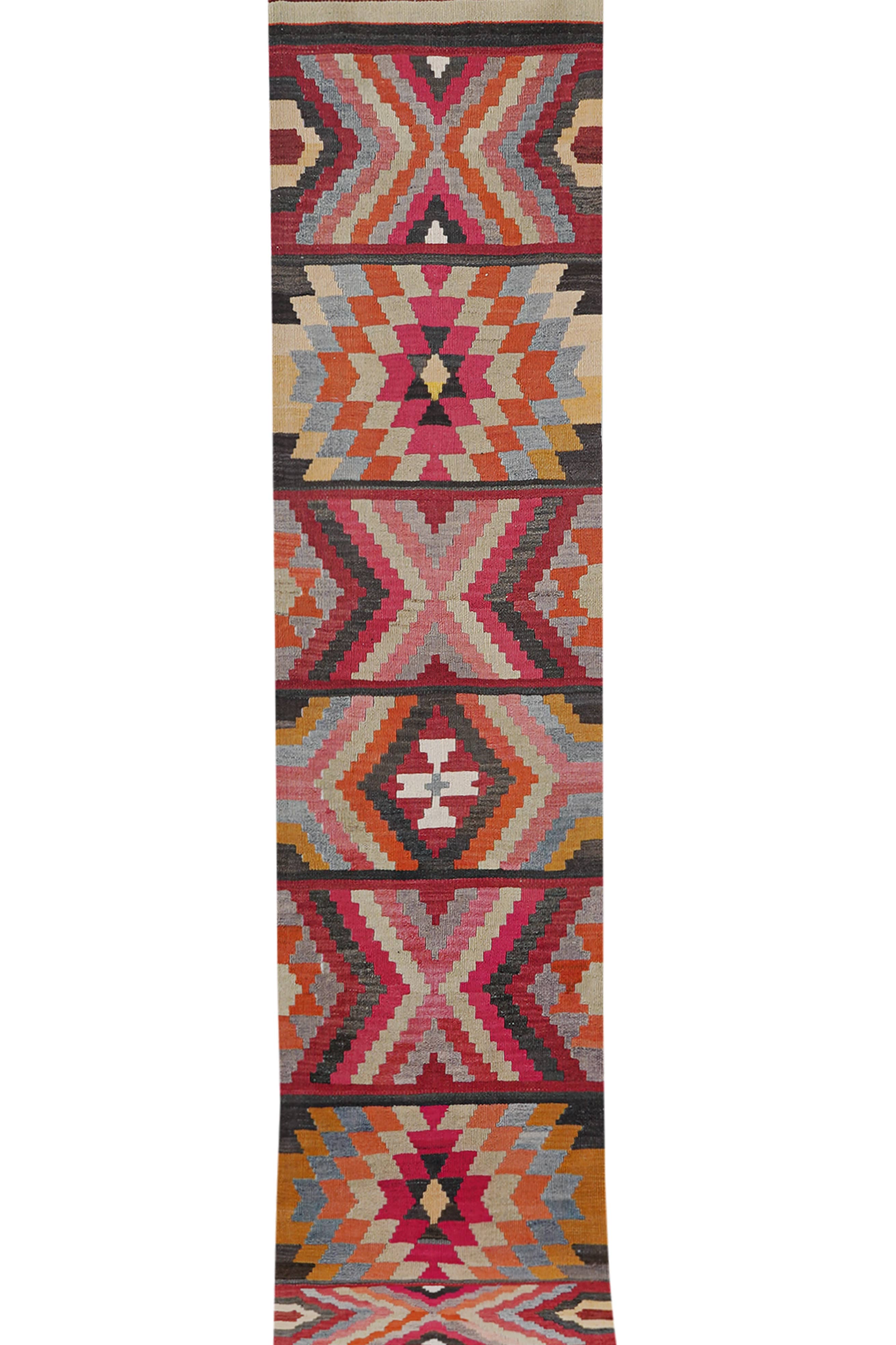 Vintage Turkish Kilim Runner 2'6'' x 12'4''