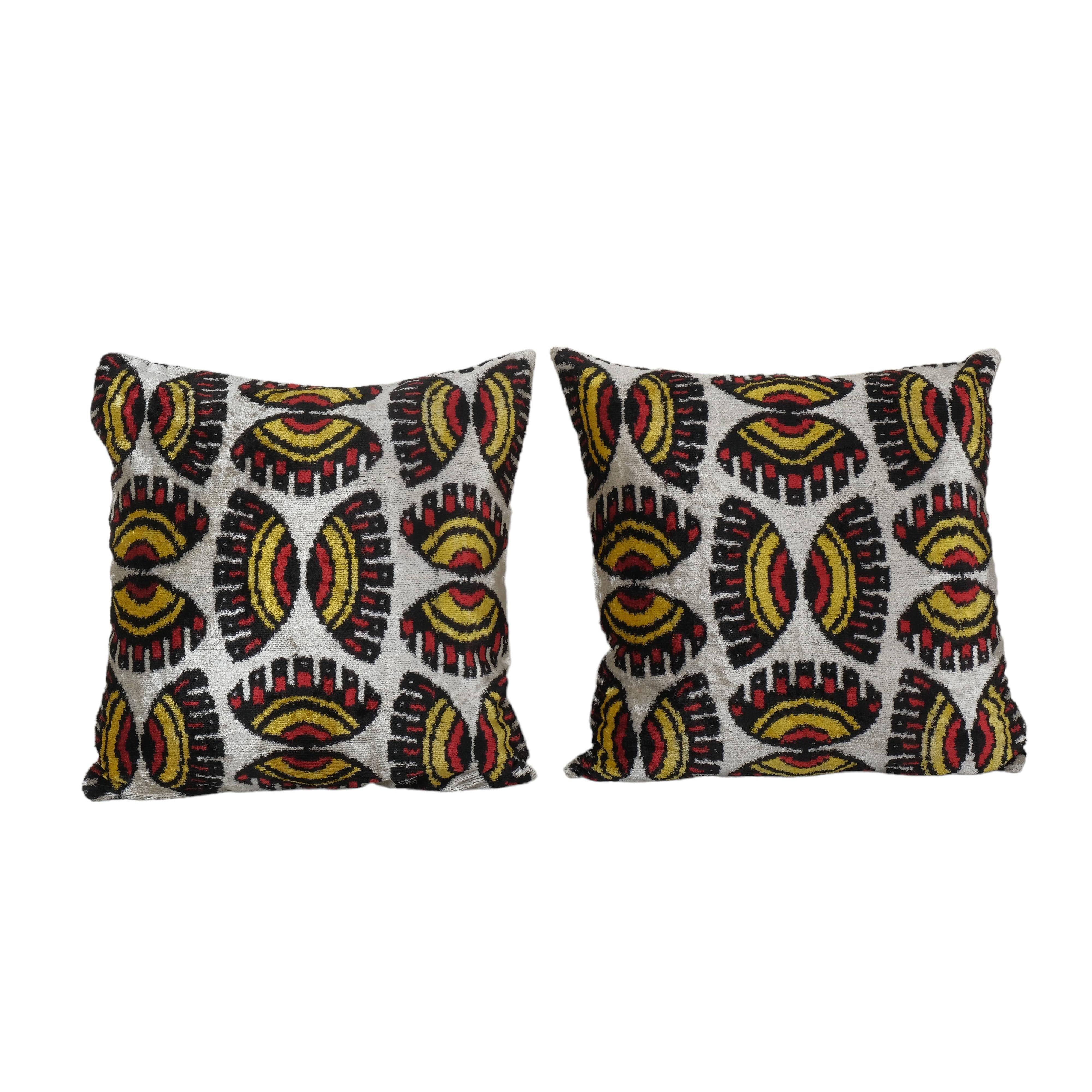 Silk Ikat Velvet Pillow Cover Set of 2 | 21'' x 22''