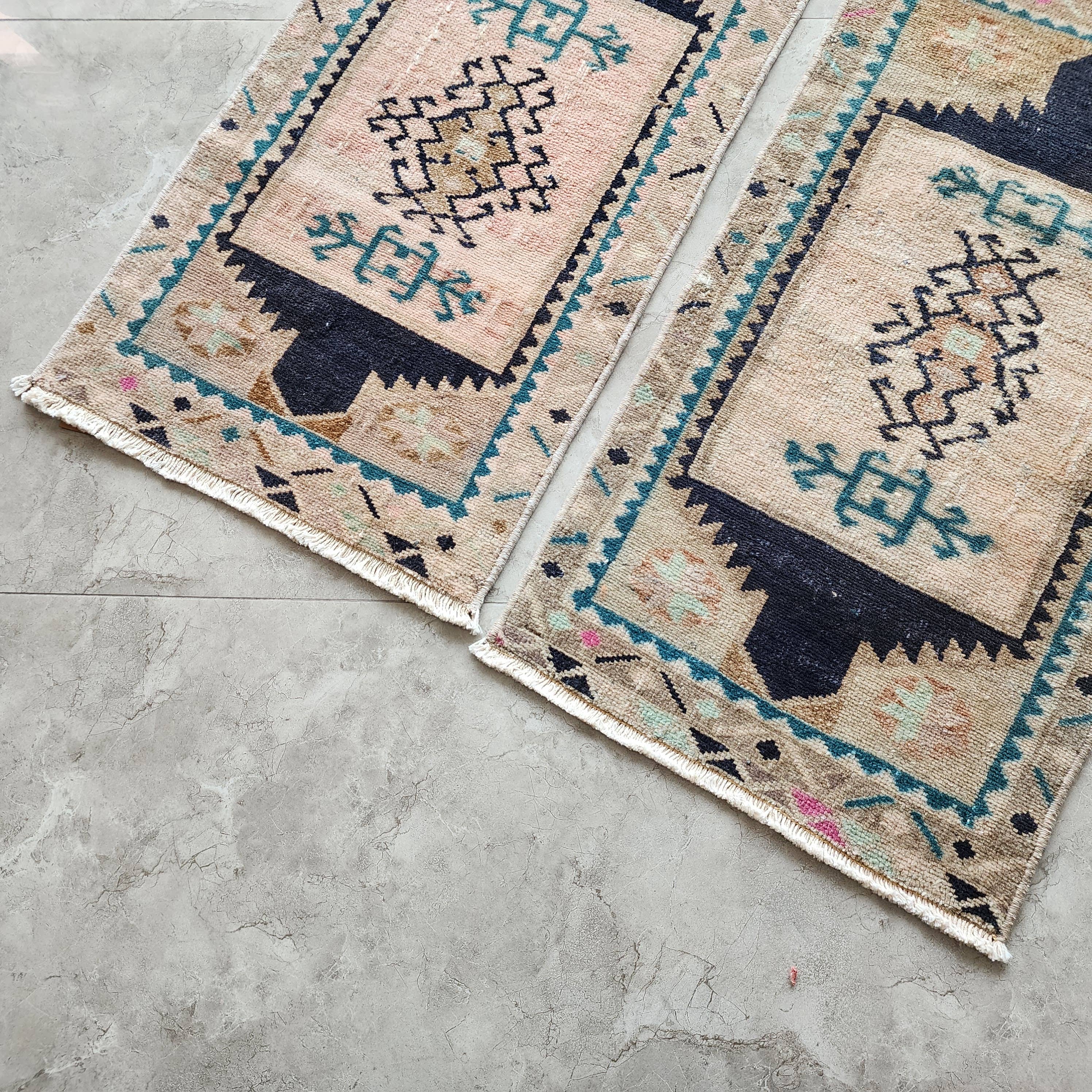 Vintage Turkish Yastik Rugs Set of 2 | 18'' x 34''