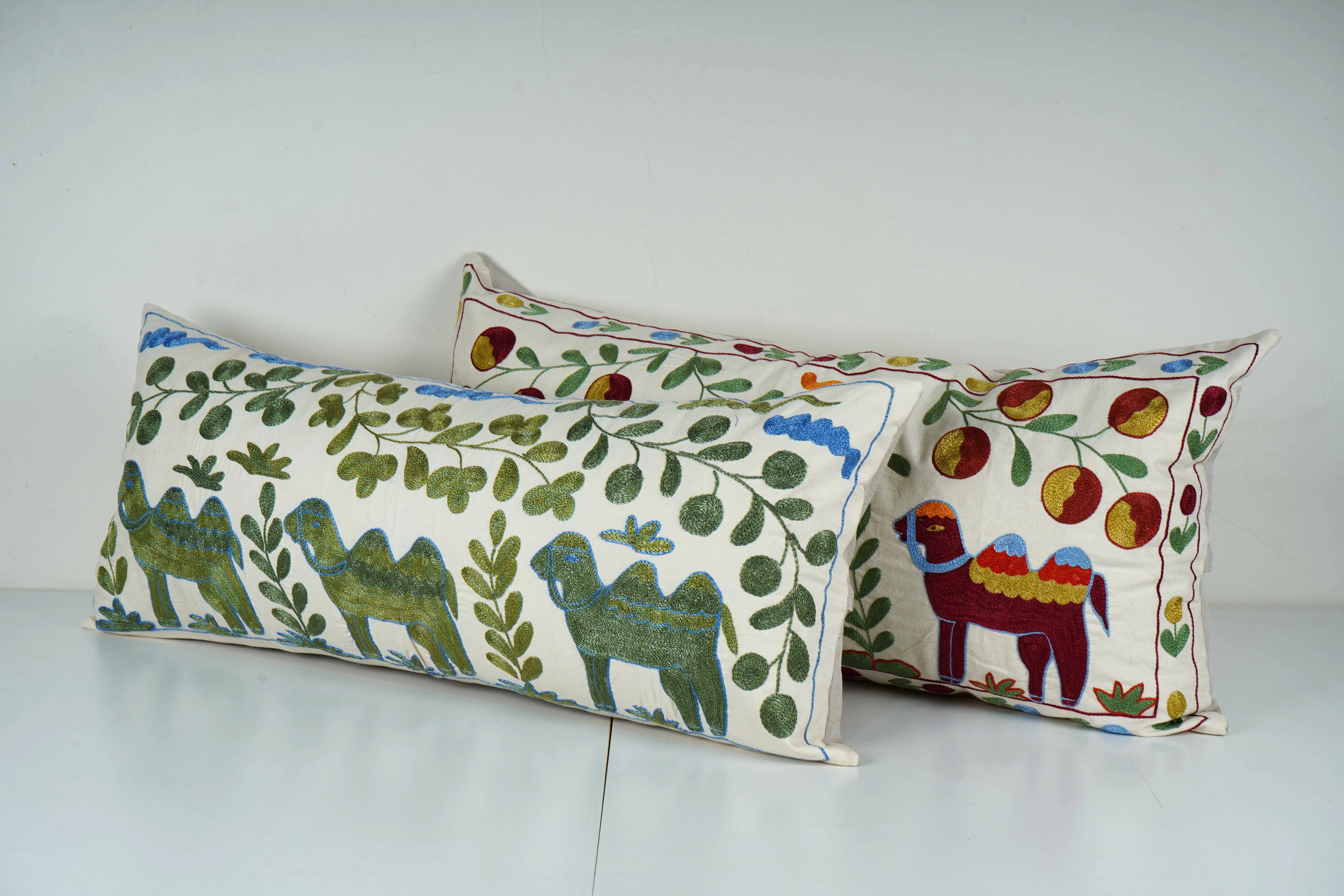 Camel Suzani Bedding Pillow Cover Set of 2 | 15'' x 35''