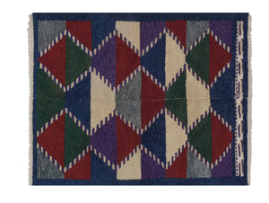 Vintage Checkered Turkish Shaggy Tulu Rug 43'' x 54''