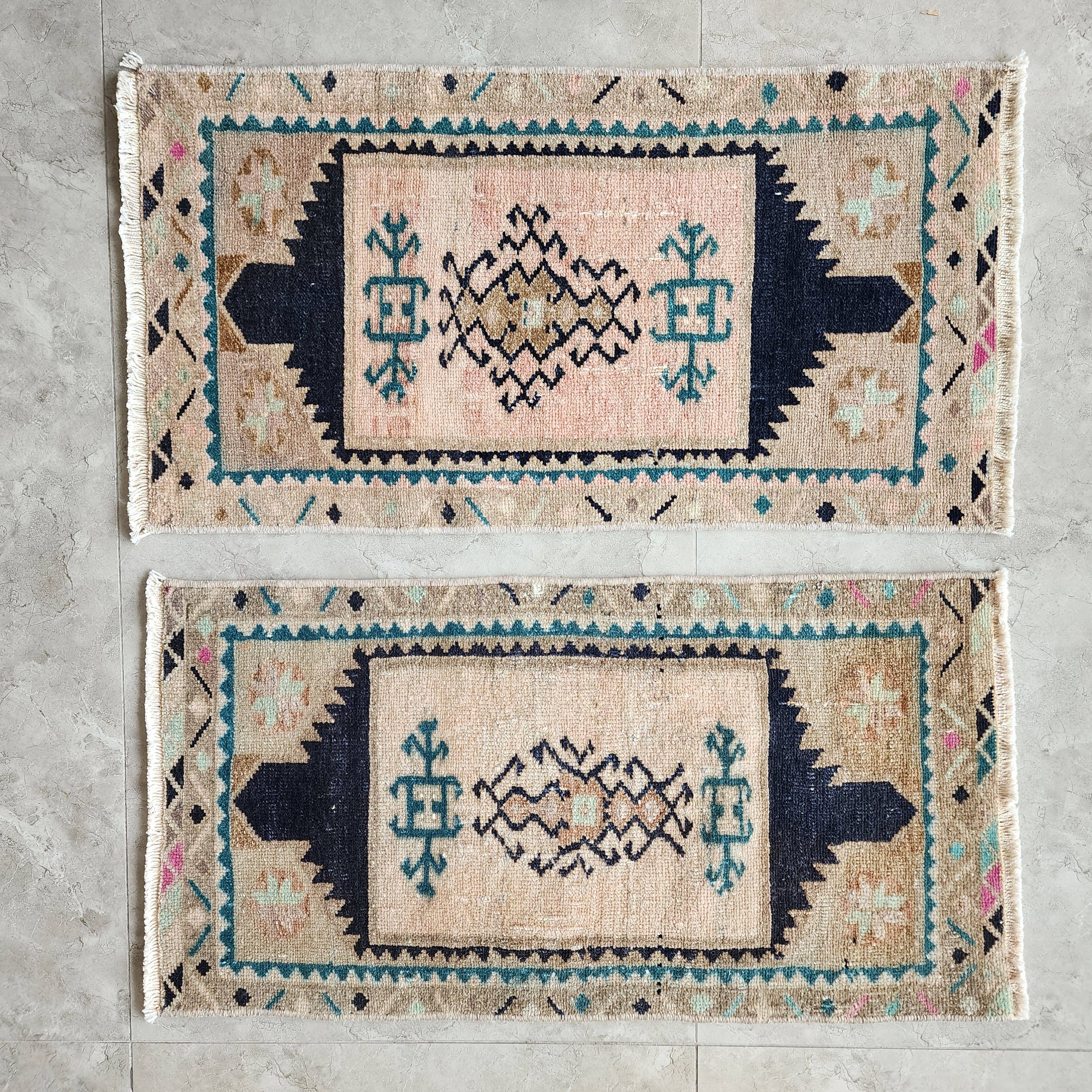 Vintage Turkish Yastik Rugs Set of 2 | 18'' x 34''