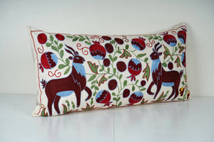 Deer Suzani Bedding Pillow Cover | 18'' x 34''
