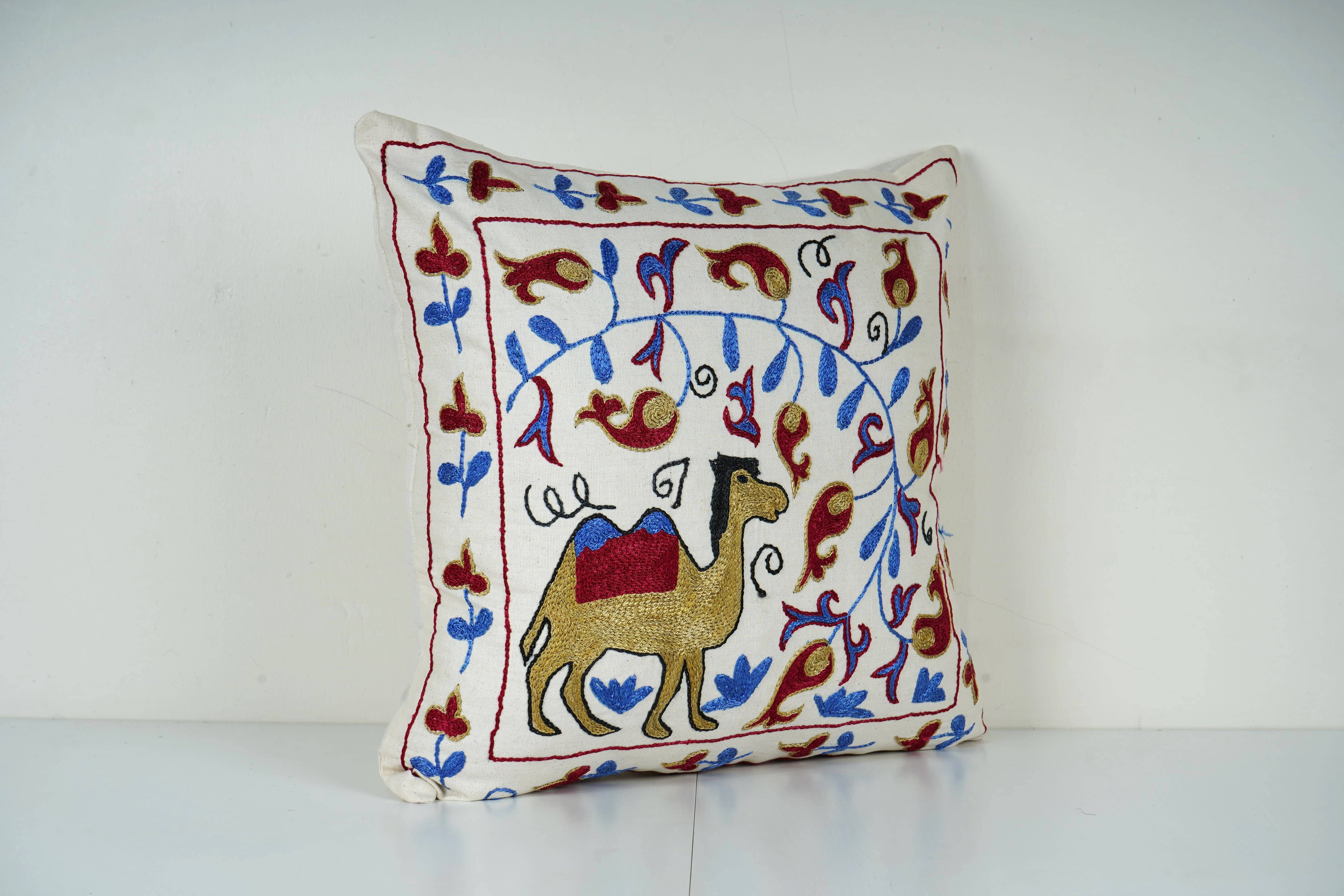 Camel Suzani Pillow Cover | 18'' x 18''